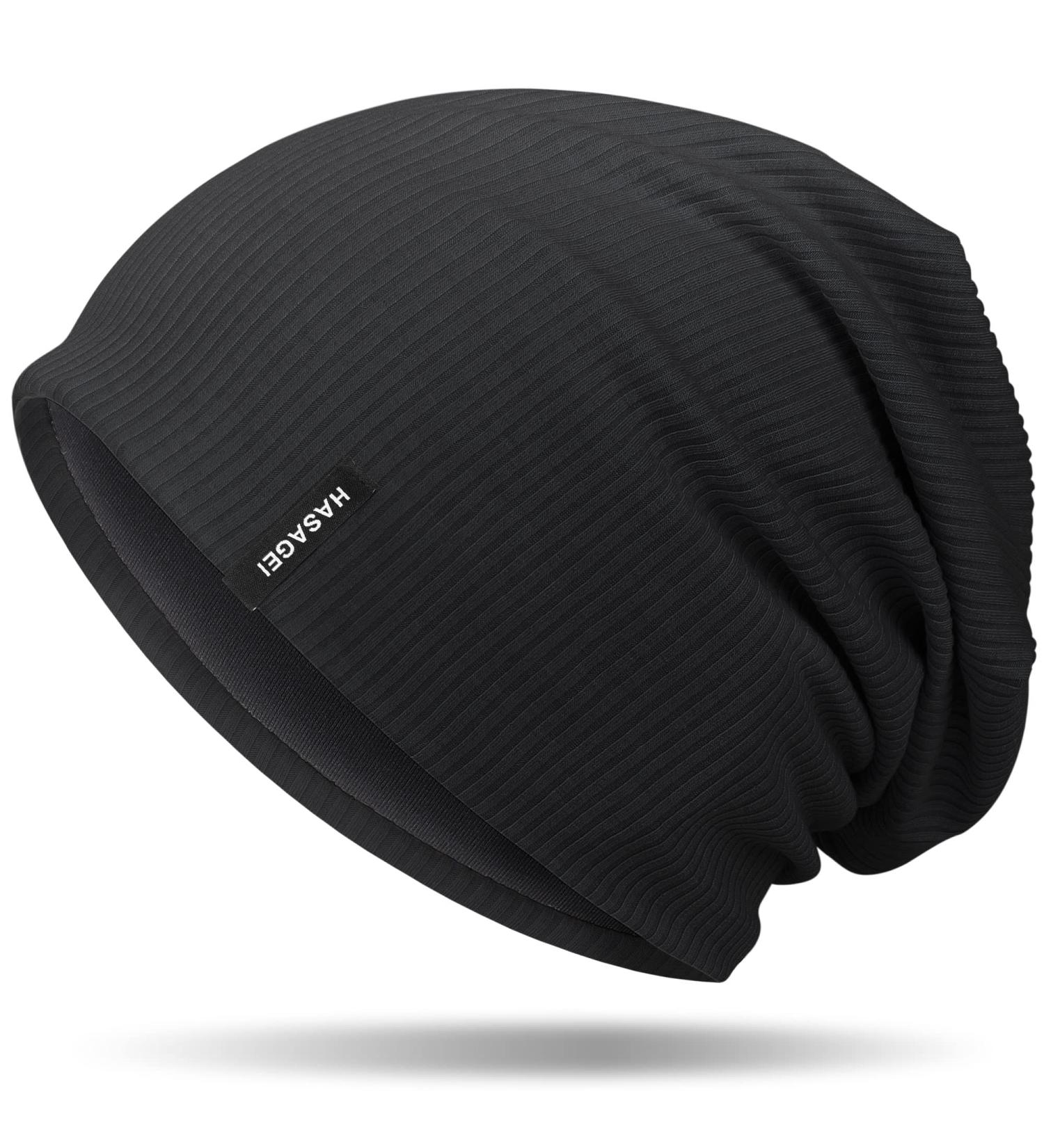 Stylish Unisex Hasagei Slouch Beanie Hat for Men & Women Lightweight Jersey Chemo Hat for All Seasons Fashionable Soft Thin Black Design - Buy Online on GoSupps.com