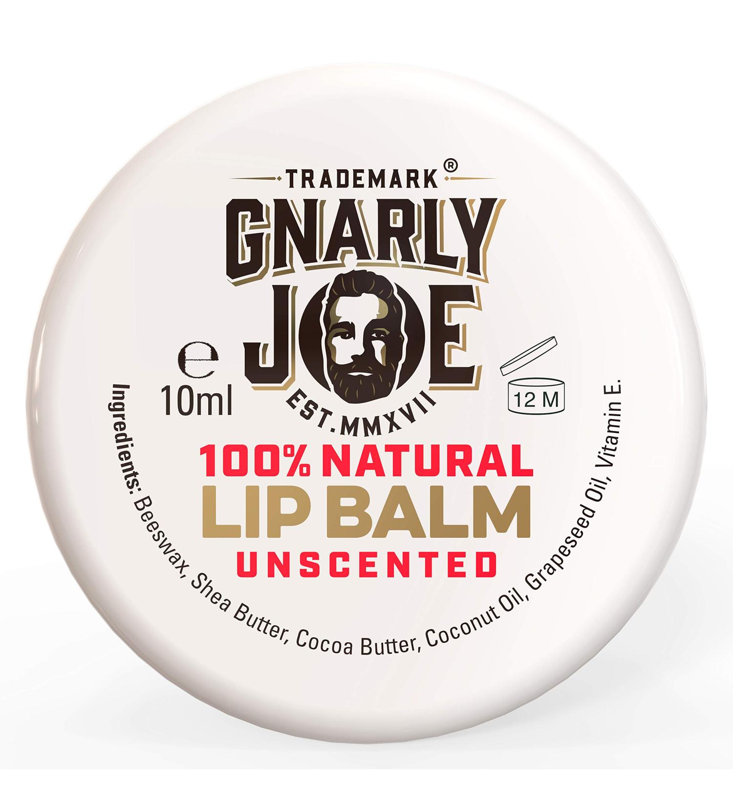 Gnarly Joe Moisturising Lip Balm - 10ml - 100% Natural Ingredients - Cocoa Butter - Coconut Oil - Beeswax - Vitamin E Oil - Lip Care - Organic Lip Balm - Lip Repair - Lip Moisturiser - (Unscented) - Buy Online on GoSupps.com
