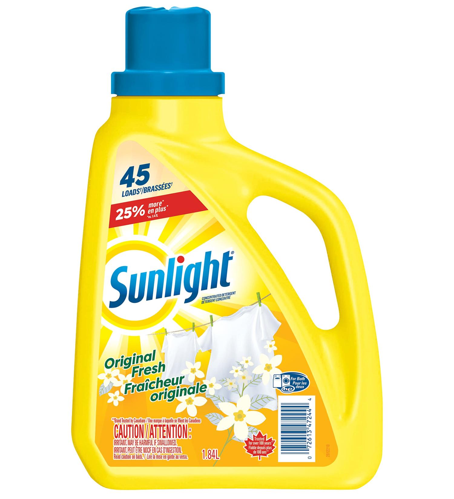 Sunlight Detergent Original Lemon Fresh (45 loads 1.84L) with Concentrated Formula Laundry Detergent Liquid for Exceptional Cleaning and Stain Remover to Brighten Laundry Yellow - Buy Online on GoSupps.com