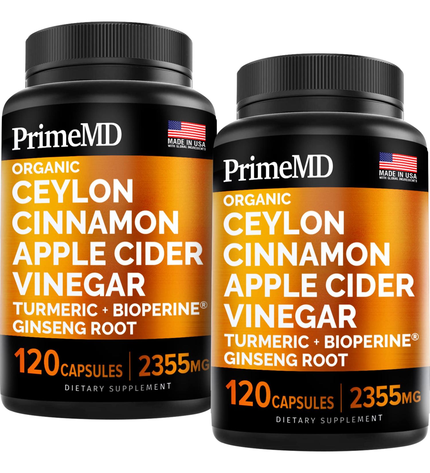 Ceylon Cinnamon Capsules 2355mg with Apple Cider Vinegar, Turmeric & Siberian Ginseng - 5-in-1 Supplement with Bioperine - 240 Capsules - Buy Online on GoSupps.com