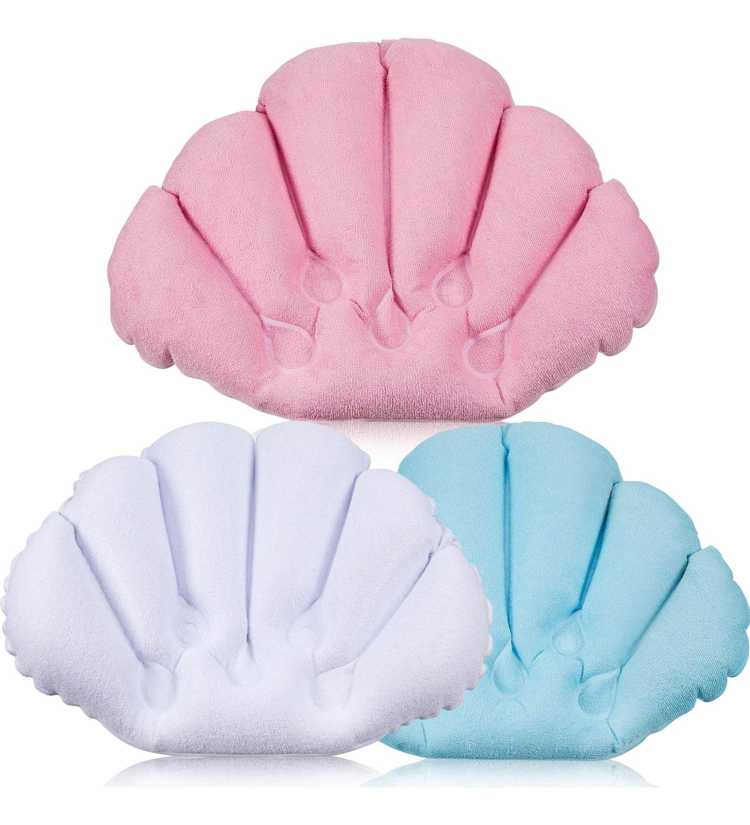 Inflatable Bath Pillow Set - Terry Cloth Covered Spa Pillow for Neck Support in Bathtub and Hot Tub - 3 Pieces (Pink, Green, White) - Buy Online on GoSupps.com
