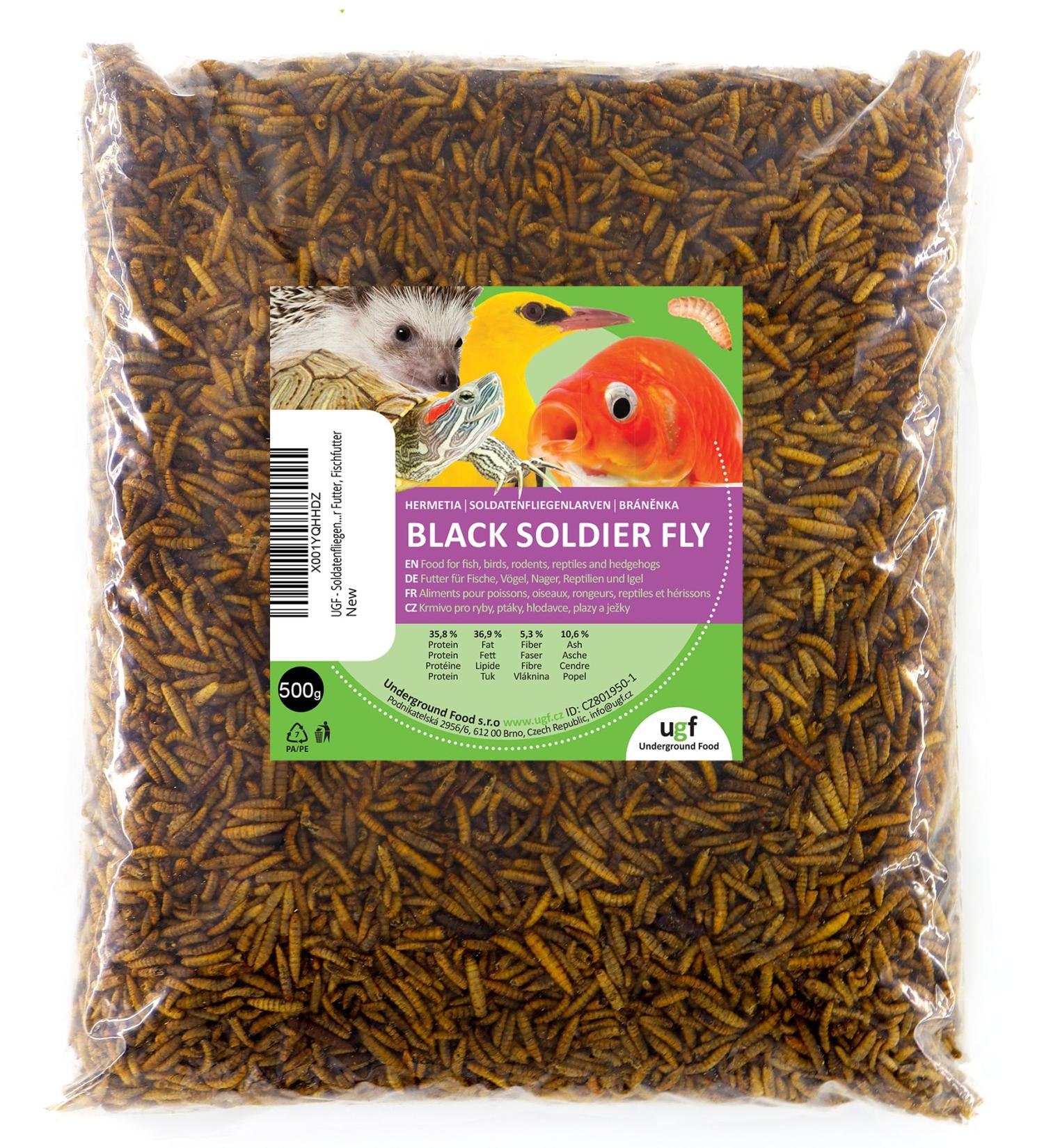 UGF Soldier Fly Larvae (500g) - Superior to Dried Mealworms - 85x Calcium - Ideal Treats for Birds Turtles Rodents & More - Buy Online on GoSupps.com