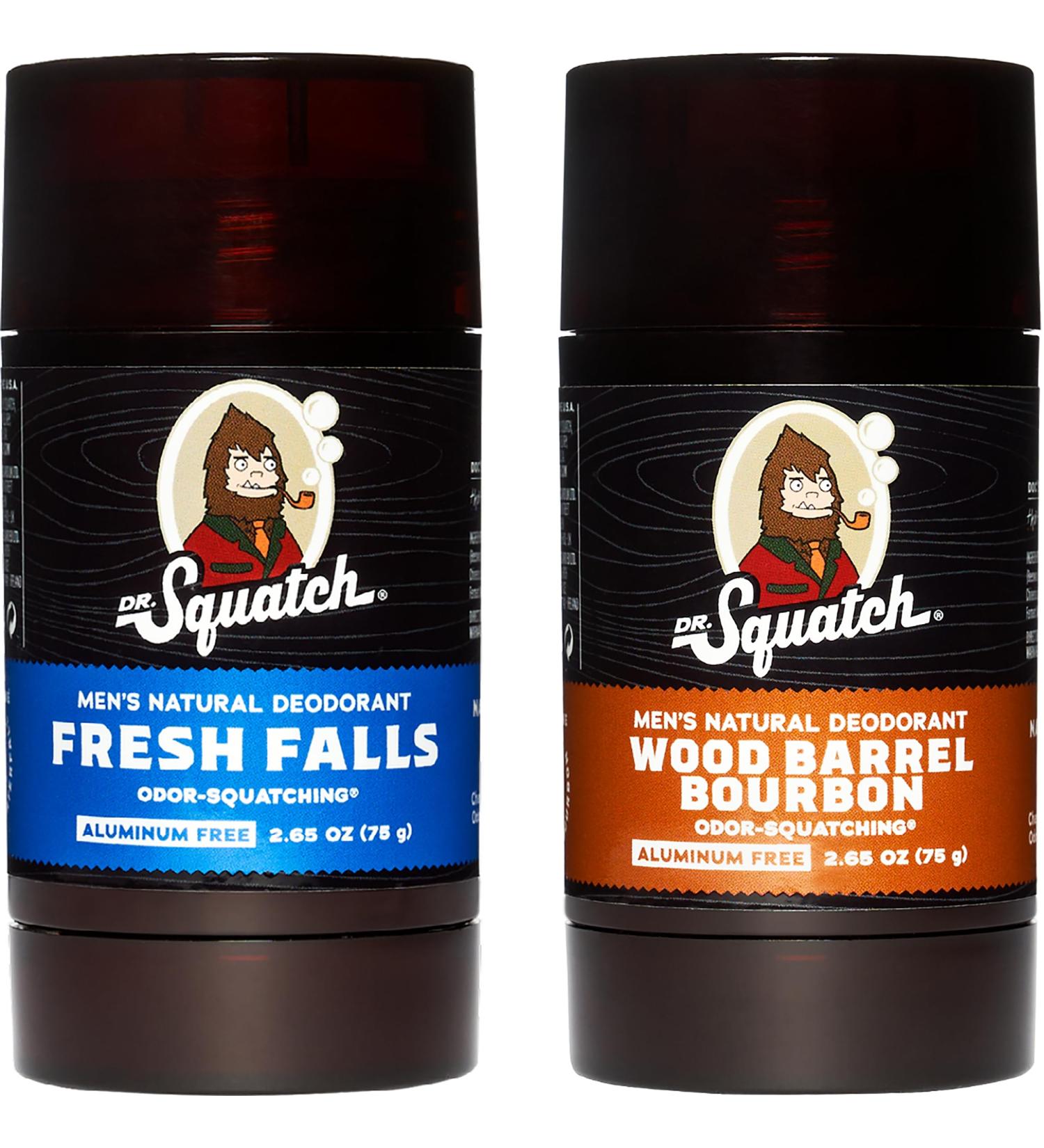 Men's Natural Deodorant - Aluminum-Free Deodorant from Dr. Squatch - Natural Deodorizer - made w/postbiotics & charcoal - Deodorant for Men - Fresh Falls and Wood Barrel Bourbon (2 Pk) - Buy Online on GoSupps.com