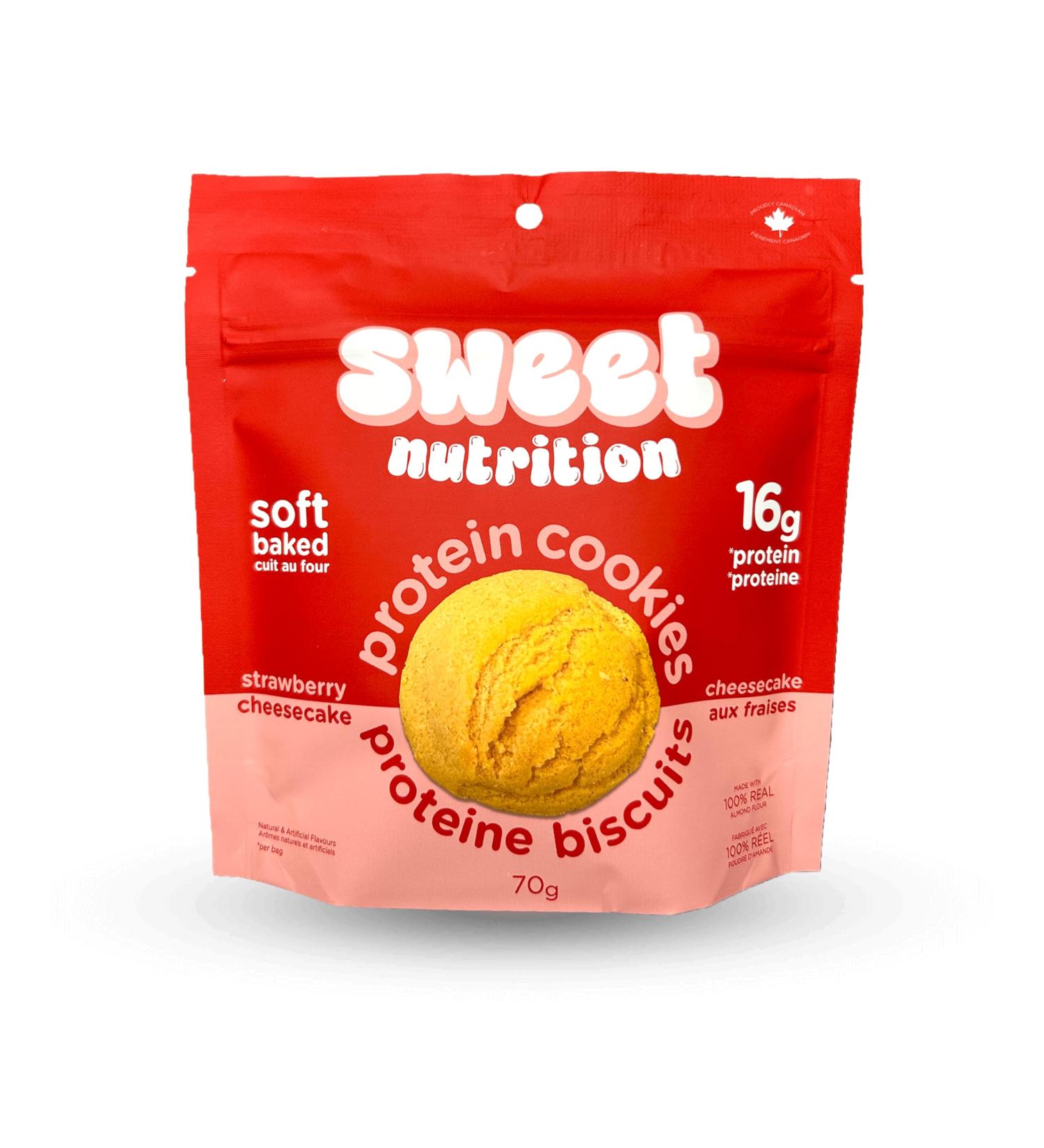 Sweet Nutrition Protein Cookies Strawberry Cheesecake High Protein Gluten Free Low Carb (6 bags/box) - Buy Online on GoSupps.com