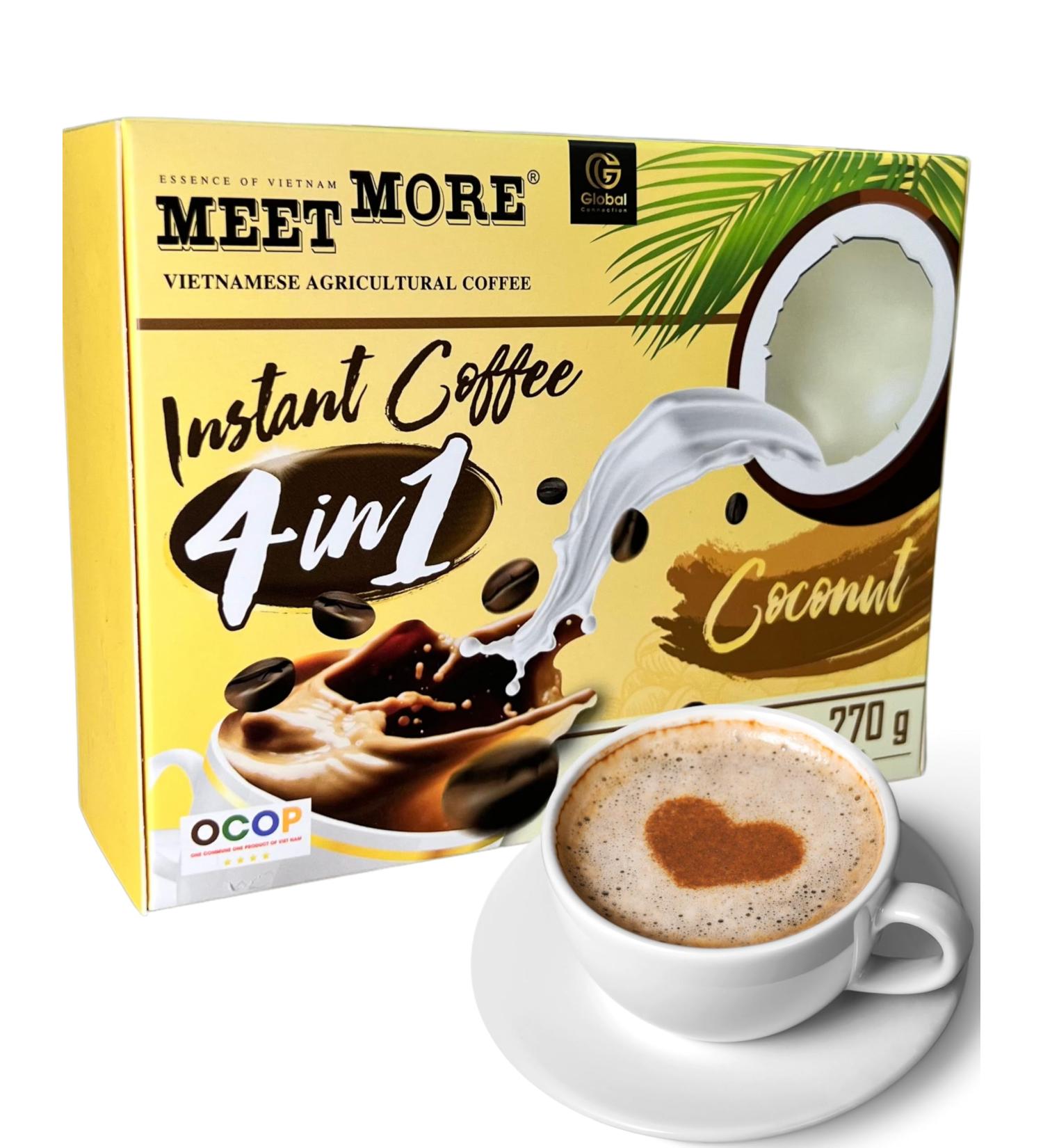 Meet More - 4in1 Coconut Coffee - Instant Soluble Coconut Coffee - Premium Quality - Exotic Coffee - Fruity Taste - 270g - Viet Nam (1st Coconut) - Buy Online on GoSupps.com