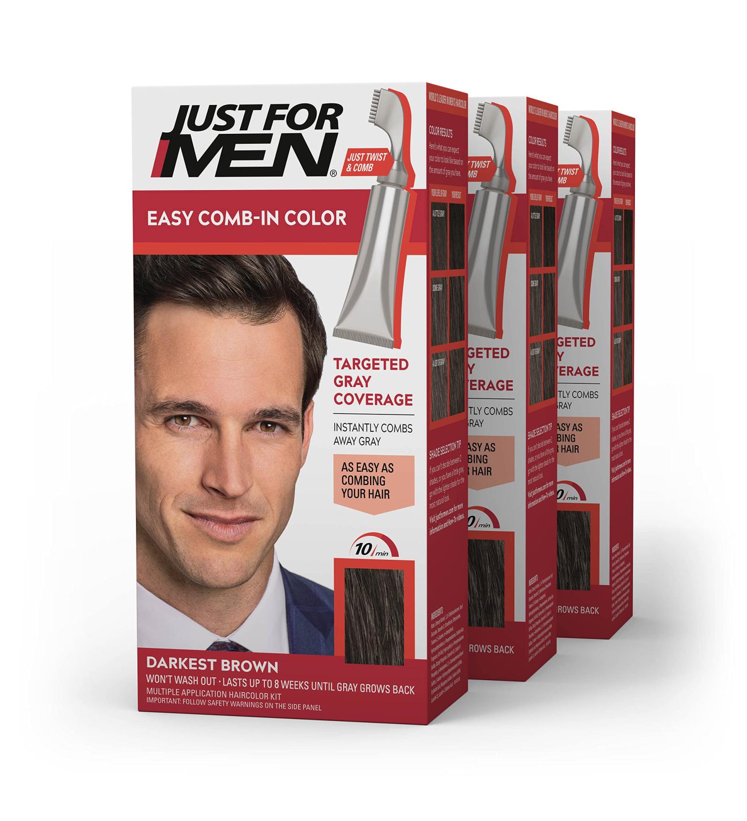 Just For Men Easy Comb-In Color - Darkest Brown A-50, 3 Pack Hair Coloring for Men - Buy Online on GoSupps.com