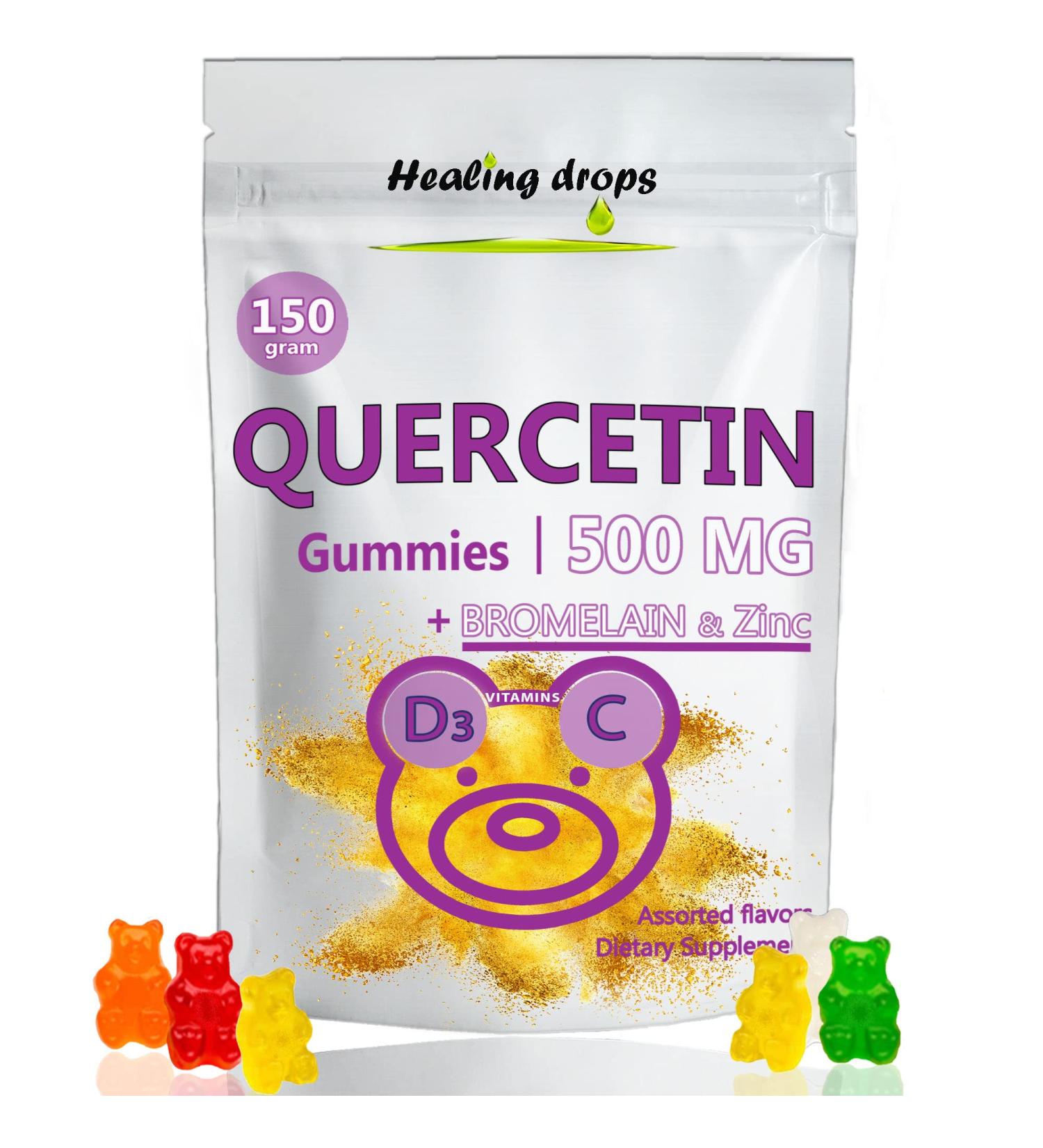 Quercetin with Bromelain Gummies - Vitamin C + Zinc + D3 - 500mg for Kids & Adults - Buy Online on GoSupps.com
