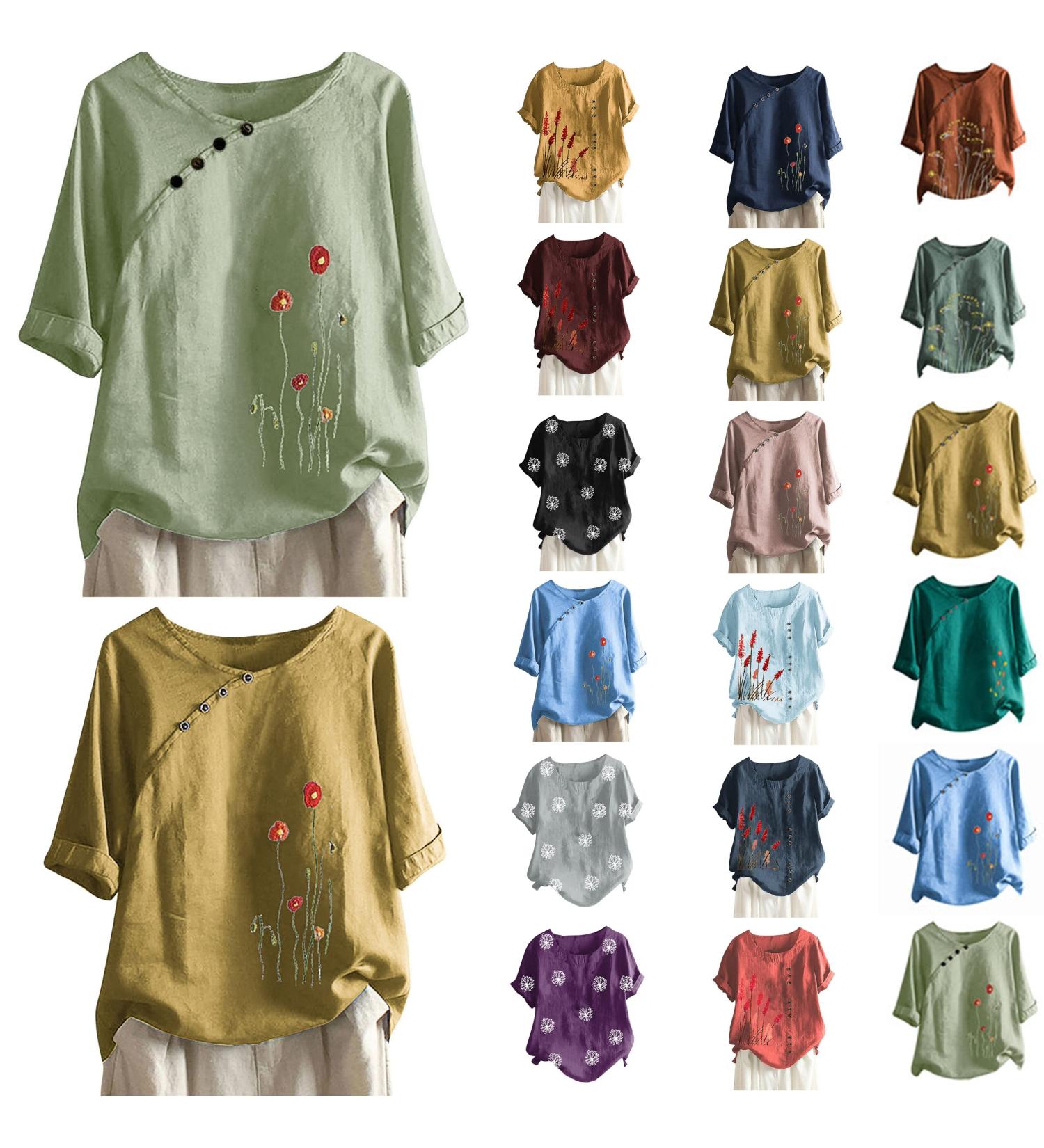 Iuhan Plus Size Floral Linen Top for Women - Mint Green 3X-Large - Buy Online on GoSupps.com
