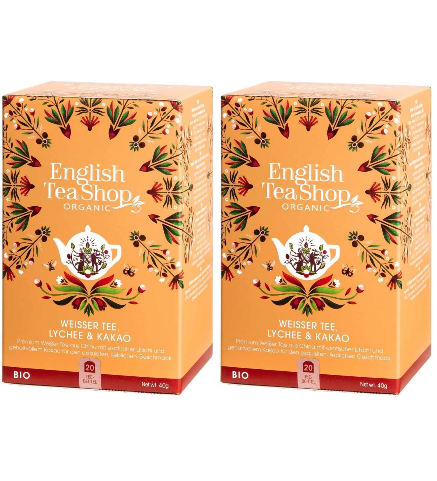 English Tea Shop - Th Blanc Litchi & Cacao Bio - 20 sachets (Lot de 2)