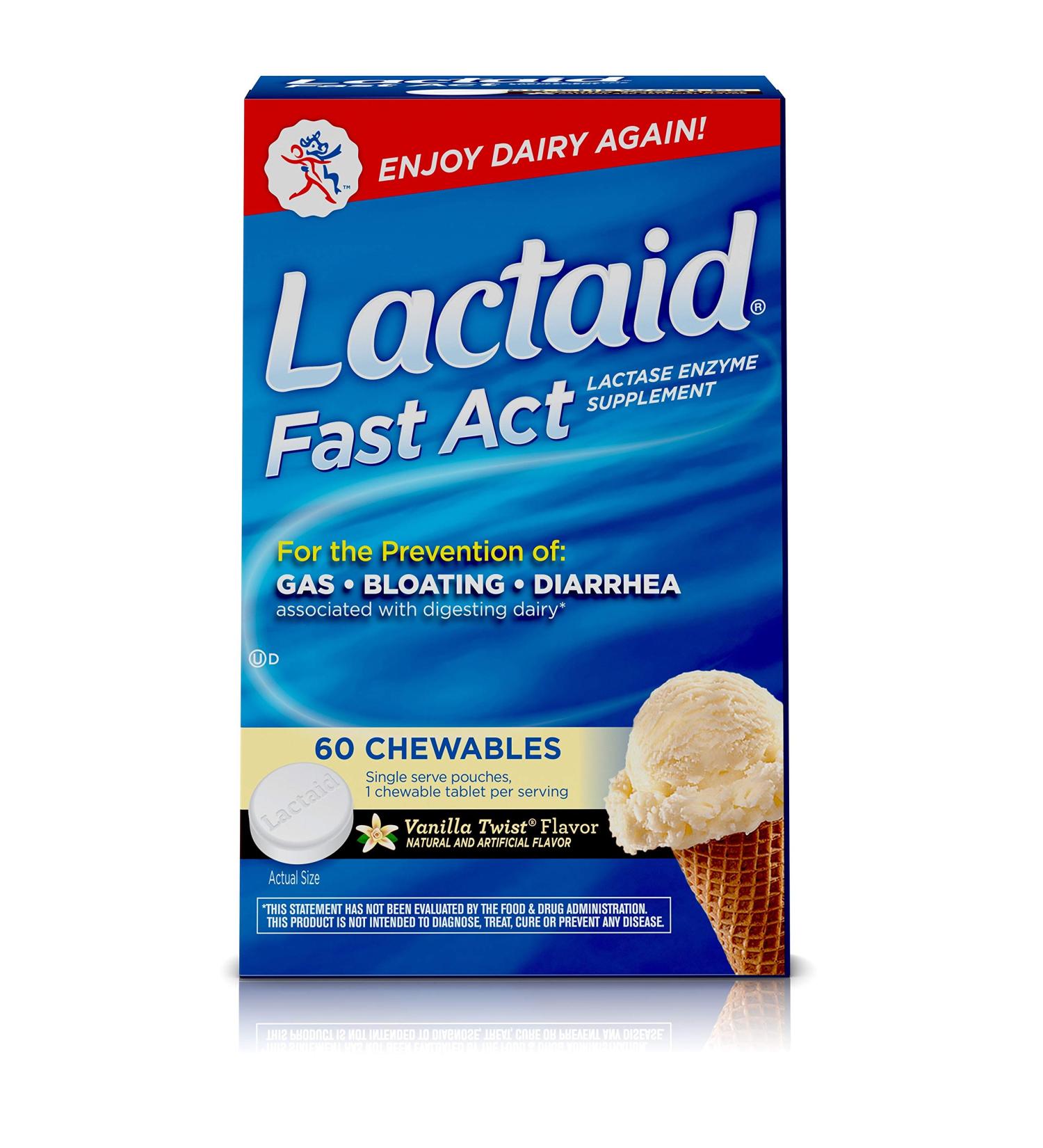 Lactaid Fast Act Lactose Intolerance Chewables - 60 Vanilla Twist Packets - Buy Online on GoSupps.com