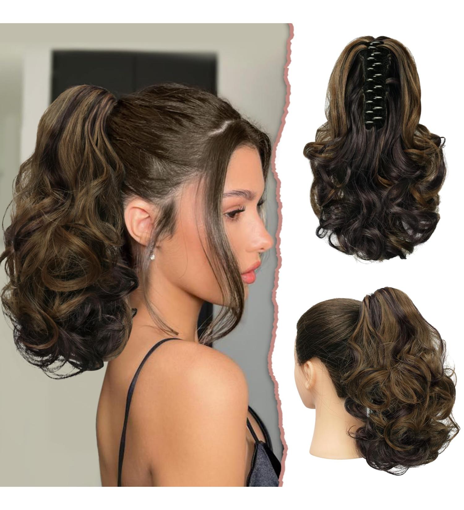 Shop Sofeiyan 28cm Clip-in Ponytail Extensions - Curly Synthetic Hair Dark Brown/Golden Brown Auburn for Effortless Style - Buy Online on GoSupps.com