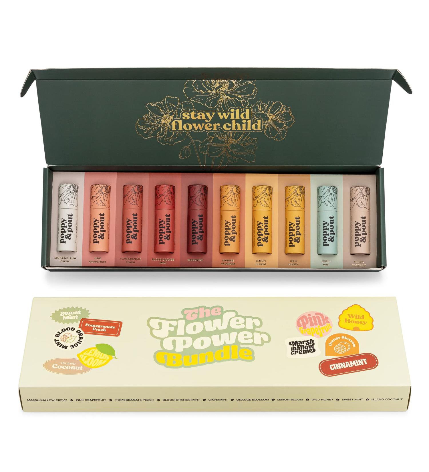 Poppy & Pout 10pk Gift Box | Natural Lip Balm in Sustainable Tubes - Handmade, Cruelty-Free with Beeswax, Vitamin E, Organic Coconut Oil | All Flavors Included - Buy Online on GoSupps.com
