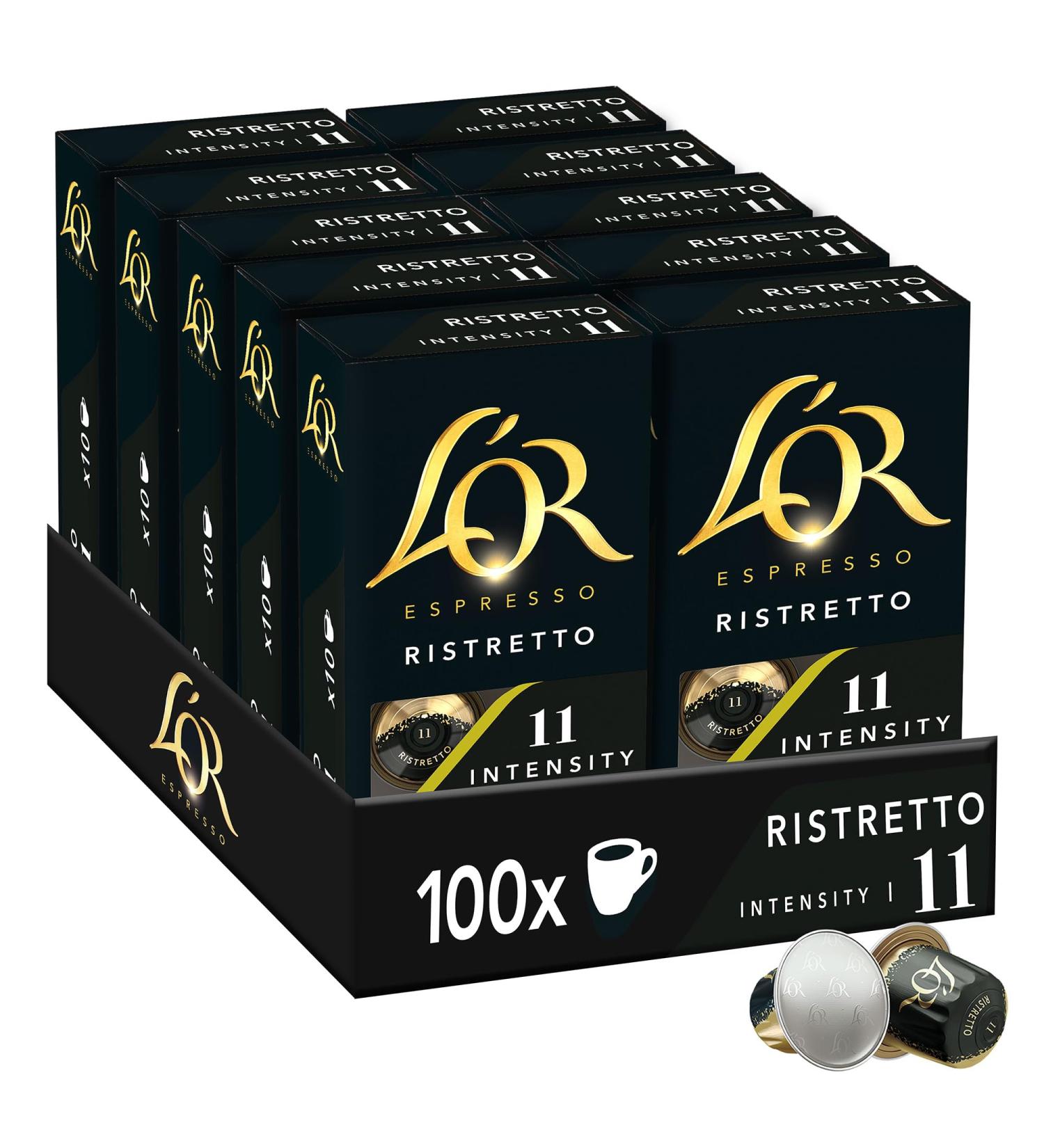 L'OR Ristretto 100 Coffee Capsules Intensity 10 Nespresso Compatible (Pack of 10 x 10) - Buy Online on GoSupps.com