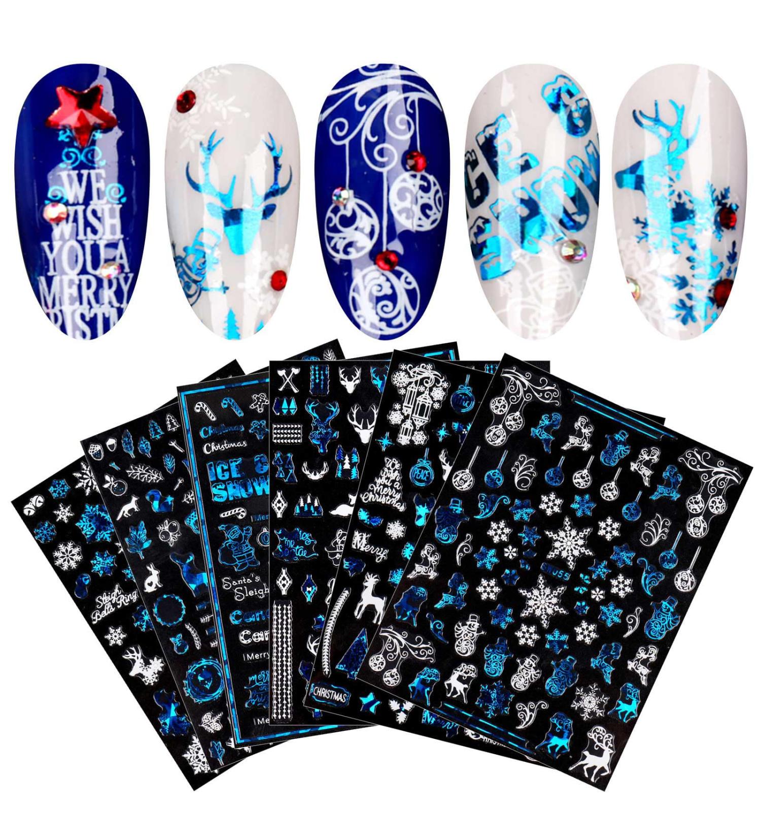 jmeowio 9 Sheets Christmas Nail Art Stickers Decals Self-Adhesive Blue White Snowflake Nail Supplies Nail Art Design Decoration Accessories - Buy Online on GoSupps.com