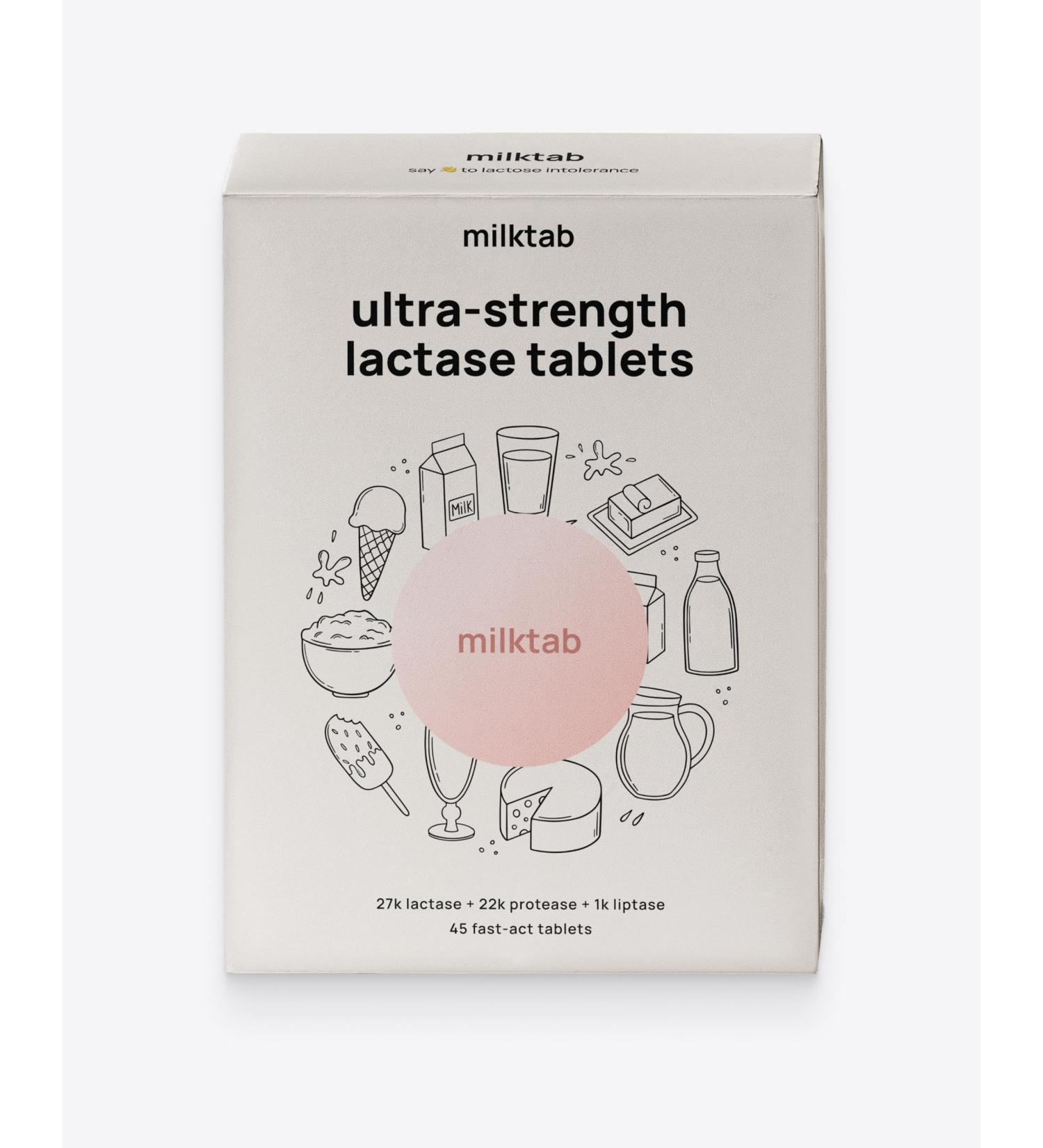 Milktab Lactase Pills - Fast-Acting Lactase Tablets for Dairy & Lactose Intolerance | Superpowered Lactase Enzyme Supplement for Digestive Relief - Buy Online on GoSupps.com