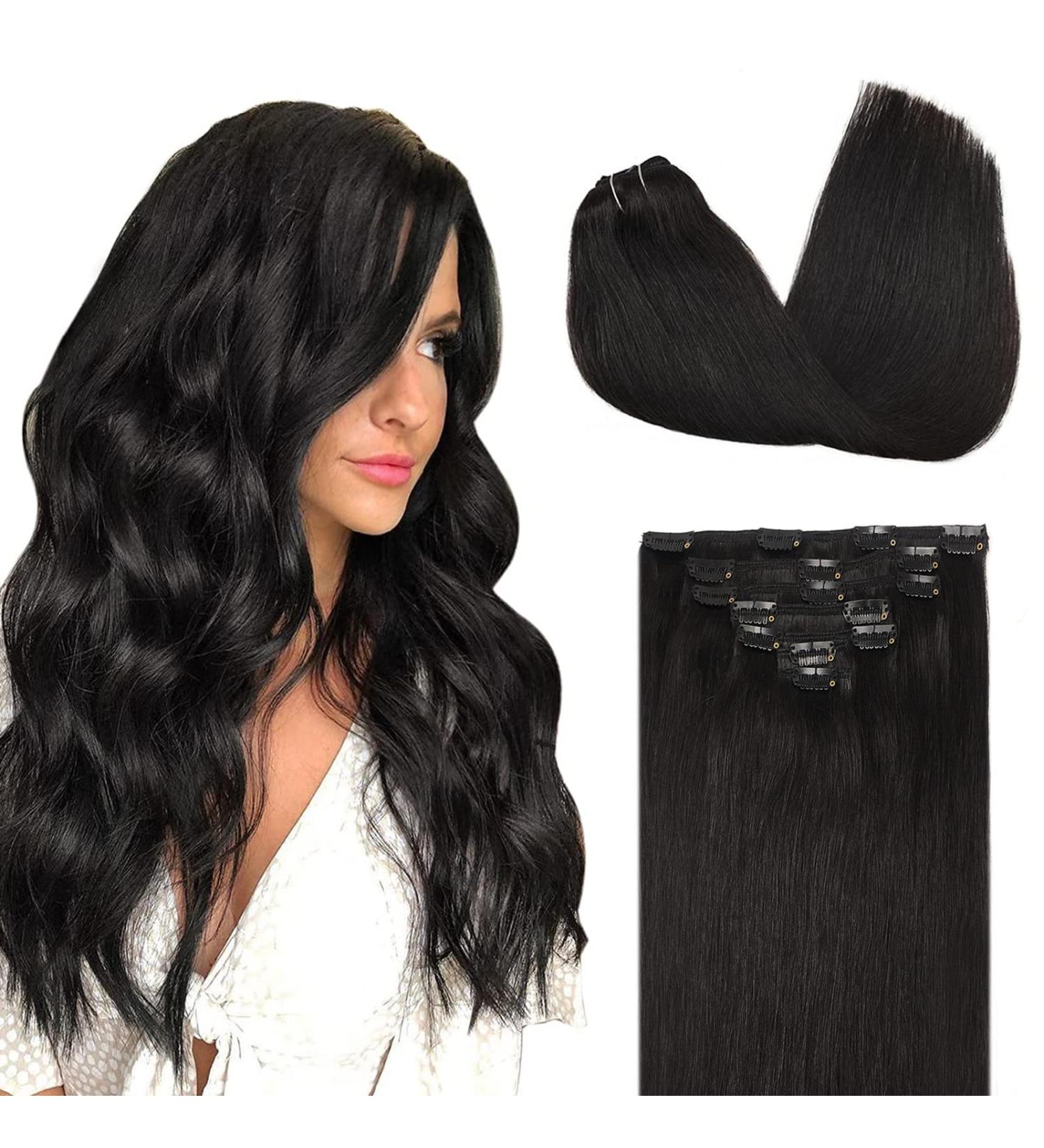 Buy Doores Clip-In Hair Extensions - Natural Black 35cm (14 inch) Remy Human Hair - 120g 7 Pieces Smooth & Straight - Buy Online on GoSupps.com