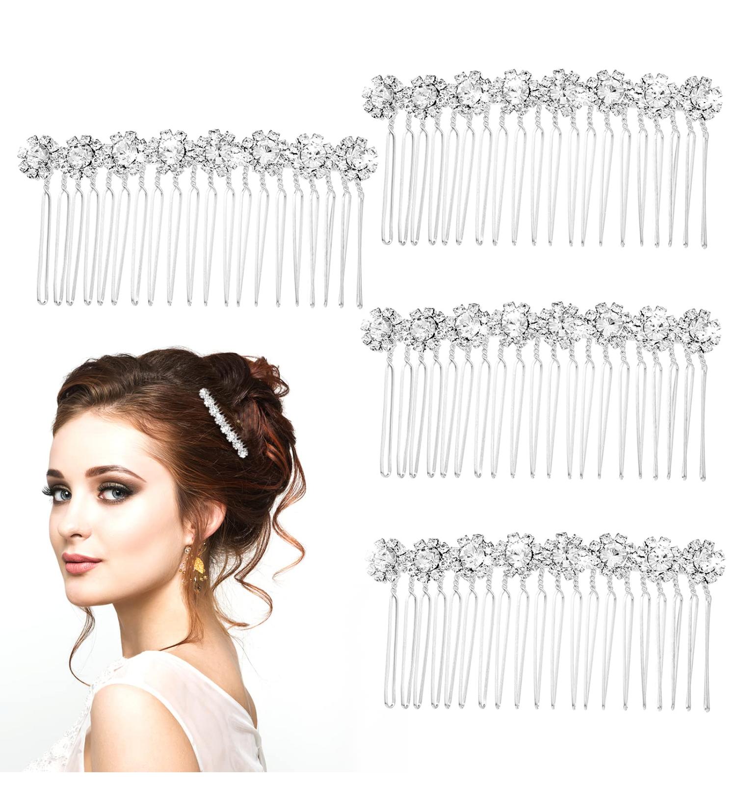 Lusofie Rhinestone Wedding Hair Combs Set - Bridal Side Comb Clips for Women (Silver) - Buy Online on GoSupps.com