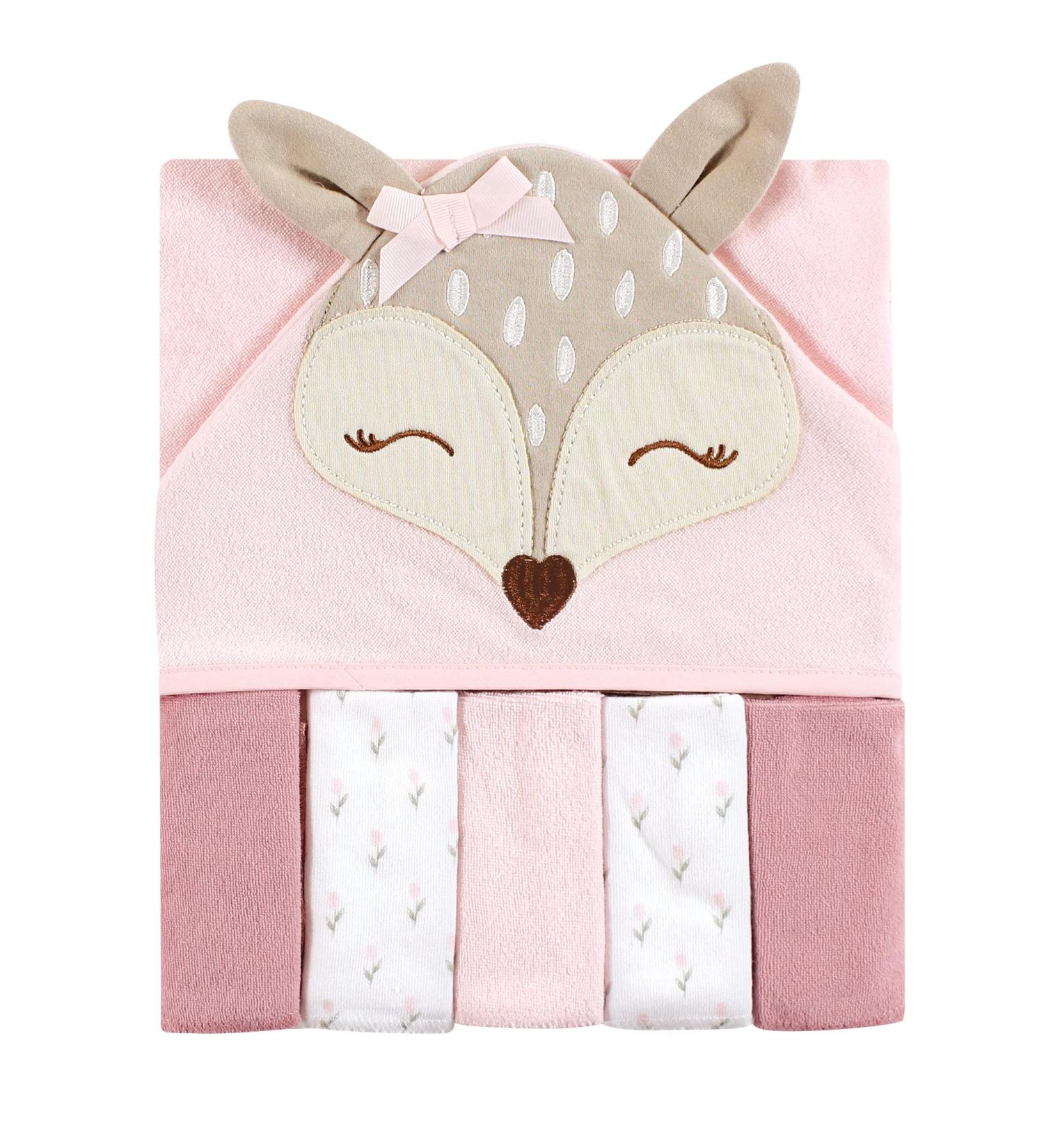 Hudson Baby Unisex Baby Hooded Towel and Five Washcloths, Fawn, One Size Fawn One Size