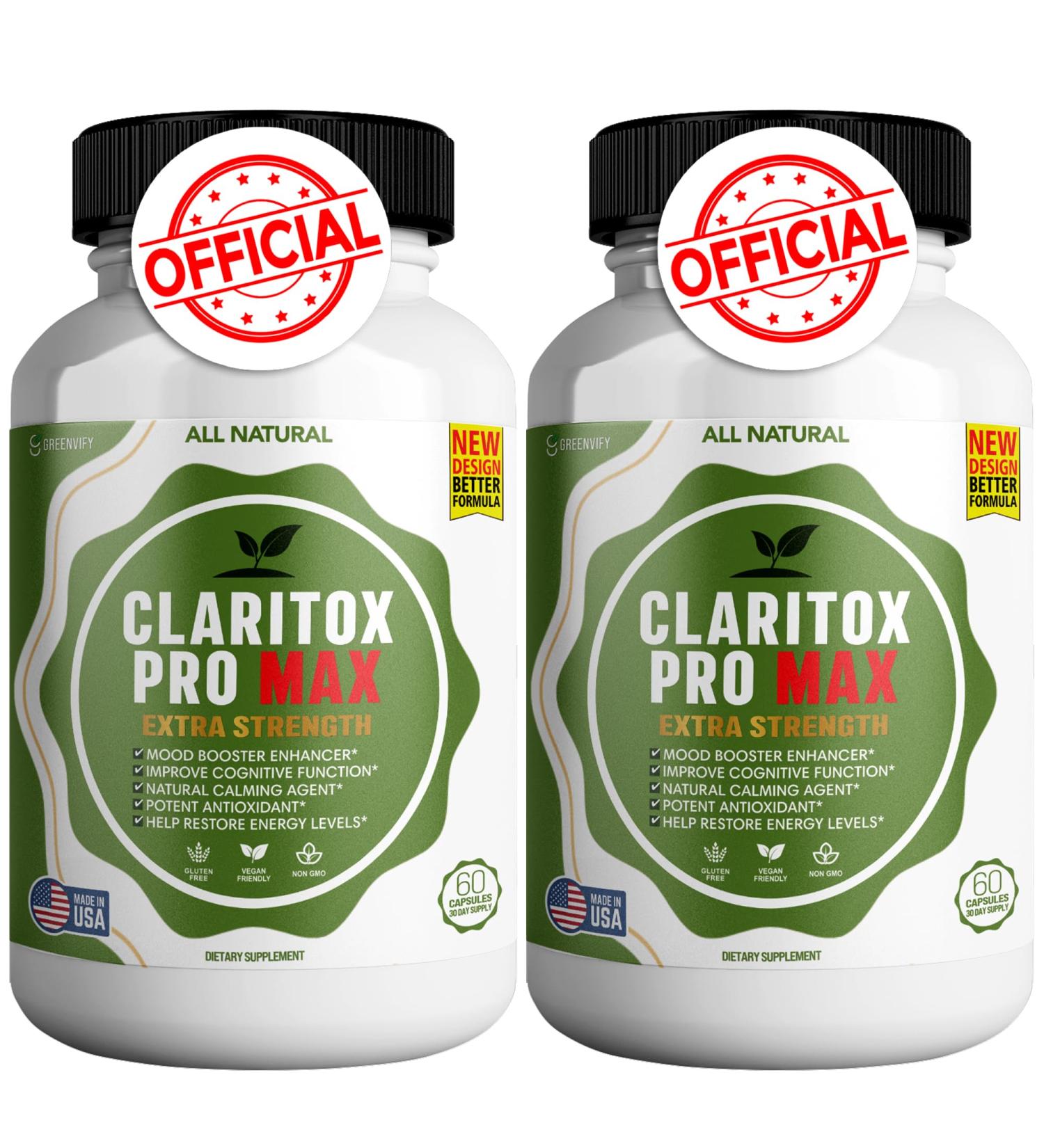 GREENVIFY Claritox Pro Max Extra Strength Supplement Mood Booster Cognitive Function Enhancer 120 Capsules (2)