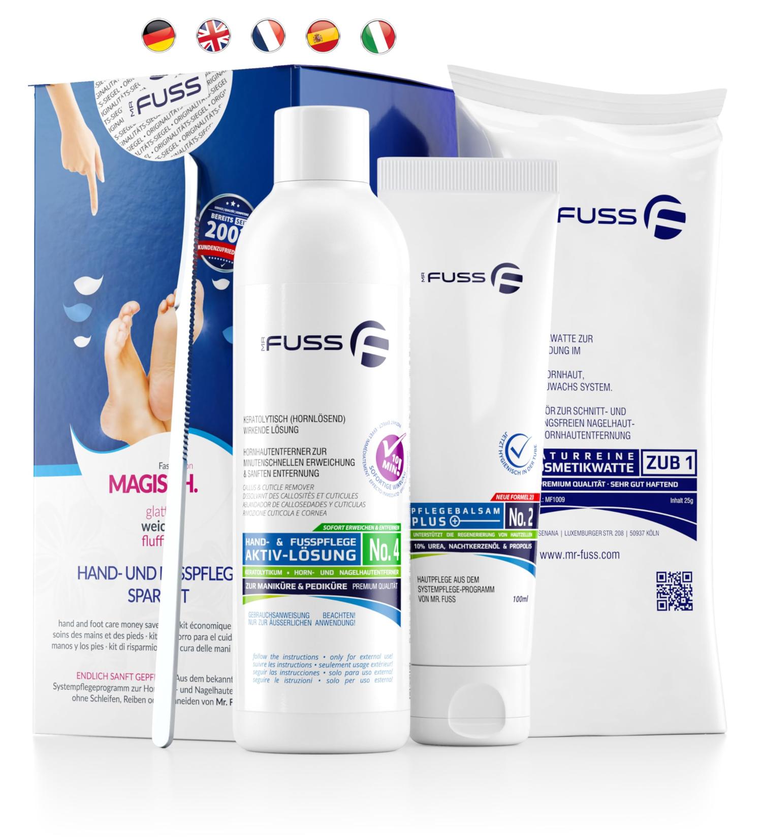 Buy Mr. Fuss No.4 Advanced Pack - Klein Nail & Horn Skin Remover Set (4 TLG 100 ml) - Stainless Steel & Cotton Wool - International Shipping Available - Buy Online on GoSupps.com