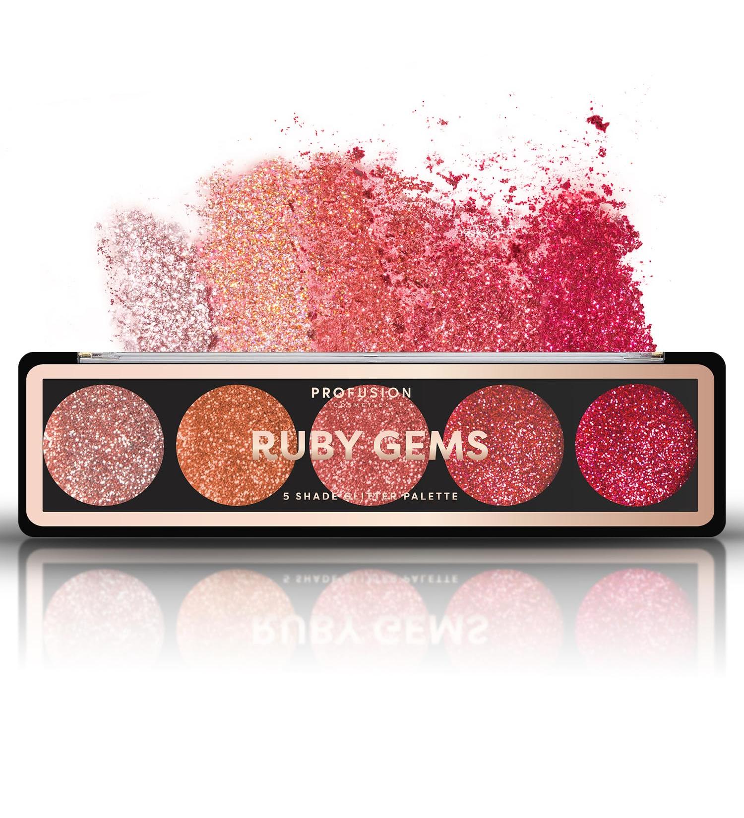  Profusion Cosmetics Profusion Cosmetics Ruby Gems 5 Shades Glitter Eyeshadow Palette - Buy Online on GoSupps.com