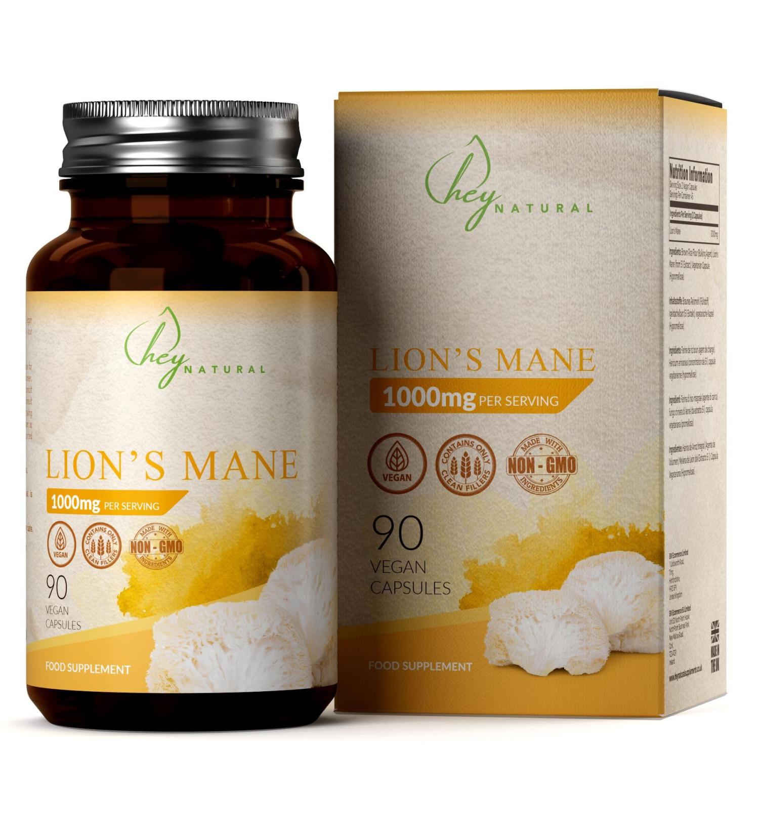 HN Lions Mane Capsules 1000mg | High Strength Mushroom Complex Supplement | Non-GMO | Made in the UK - Buy Online on GoSupps.com