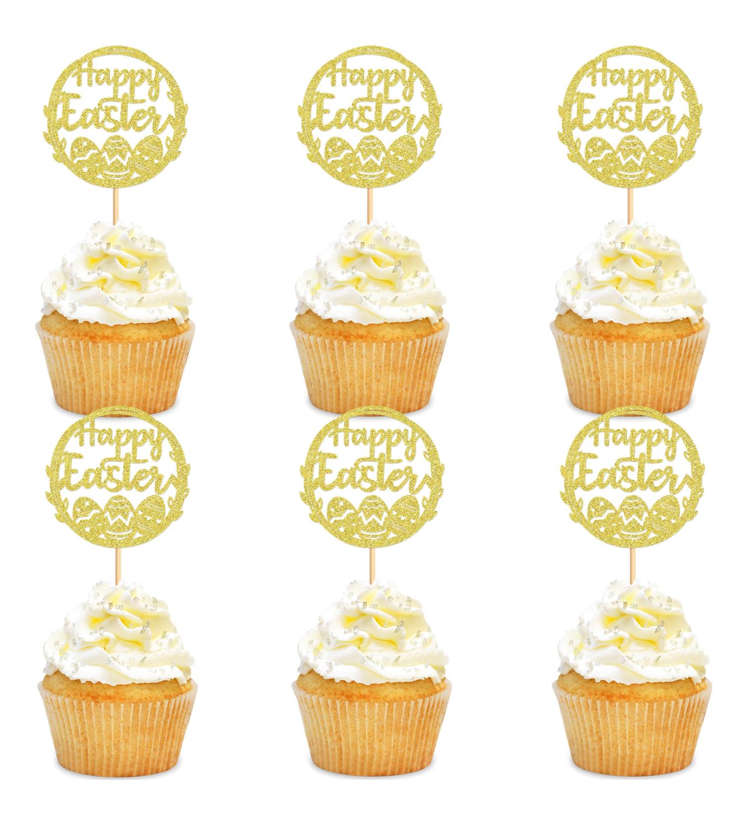 Ercadio 24 Pack Happy Easter Cupcake Toppers Gold Glitter Happy Easter Bunny Eggs Cupcake Picks Easter Rabbit Cupcake Toppers for Easter Day Theme Baby Shower Birthday Party Decor Supplies Pattern 8 - Buy Online on GoSupps.com