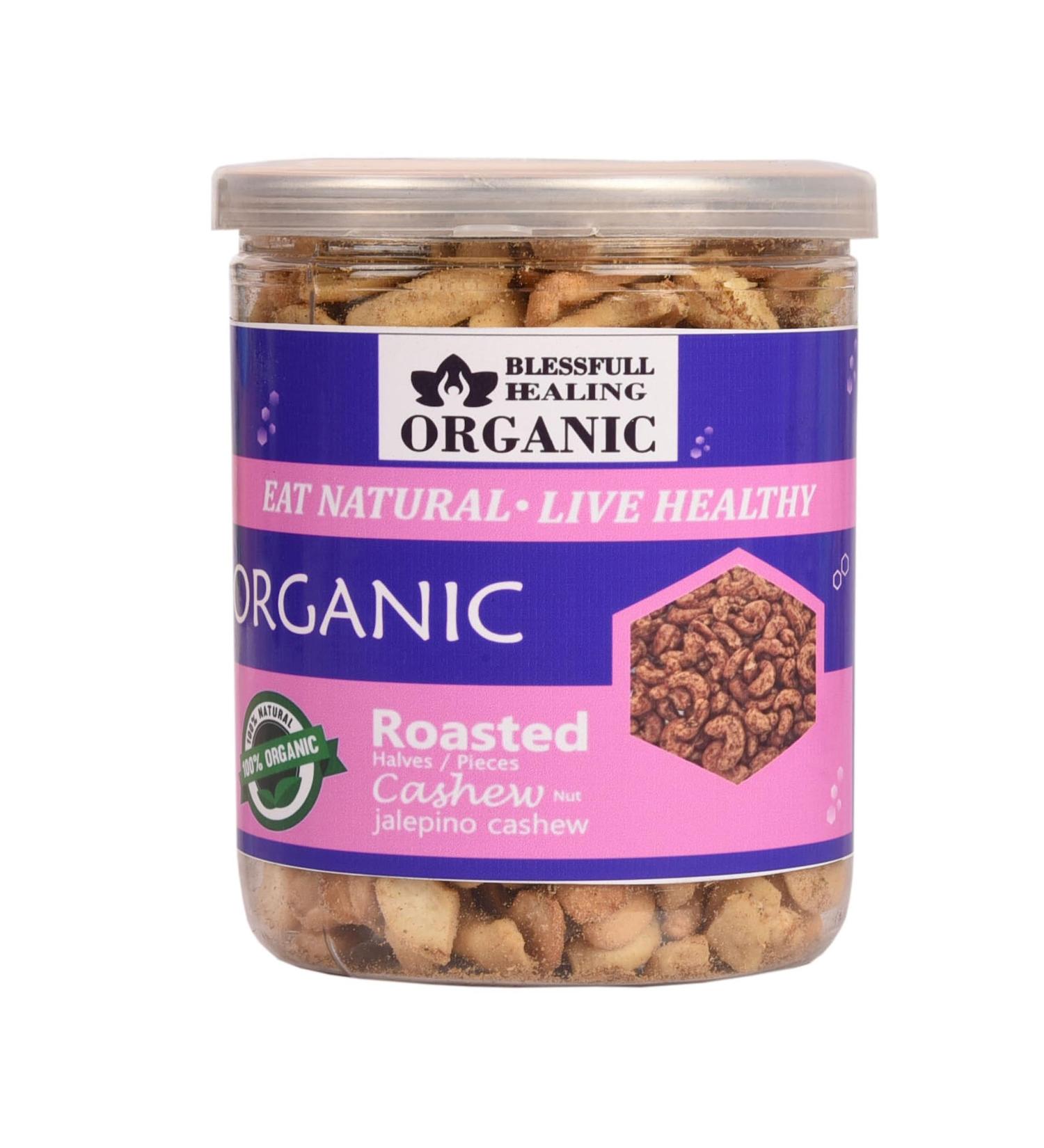 Blessfull Healing Organic Natural Vegan Jalapeno Roasted Halves/Pieces Cashew Nuts Crunchy Kaju 250 Gram - Buy Online on GoSupps.com