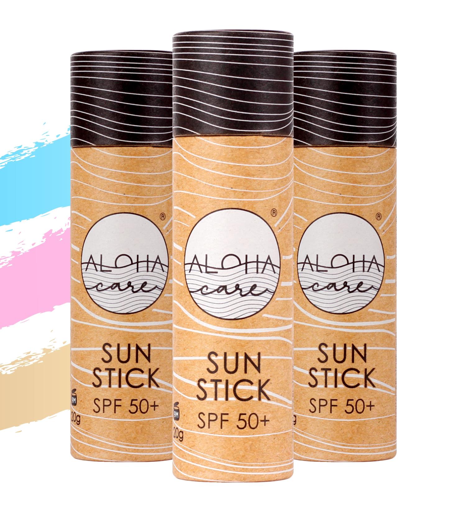 Aloha Sun Stick SPF 50+ (3-pack) Sunscreen Stick Sun Block Stick for Face Sunscreen SPF 50 for Surfing Great Sun Cream for Kids & Outdoor Sports Sunscreen Plastic Free Packaging 20g - Buy Online on GoSupps.com