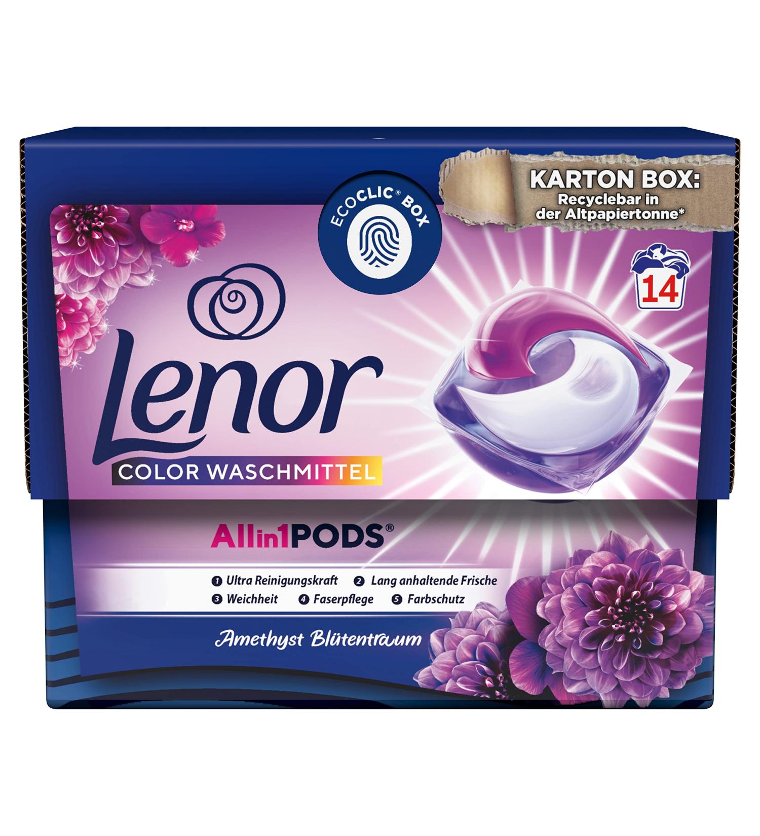 Lenor detergent allin1 pods amethyst flower dream for 14 wash loads with ultra cleaner and long -lasting freshness 14 pieces (1 Pack)