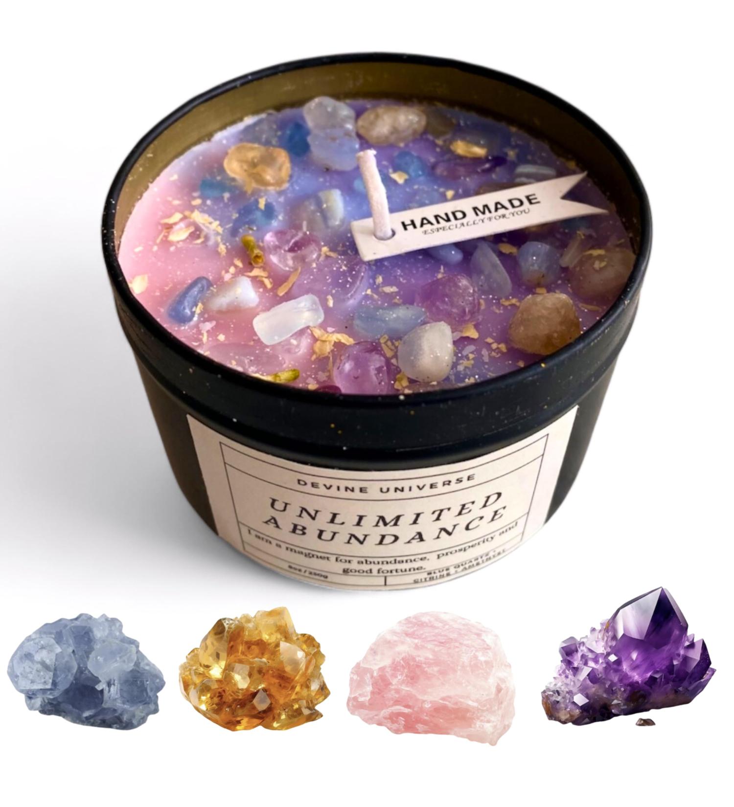 Vegan Soy Wax Crystal Candle | Abundance & Manifestation | Amethyst Rose Quartz Citrine | Perfect Housewarming Gift - Buy Online on GoSupps.com