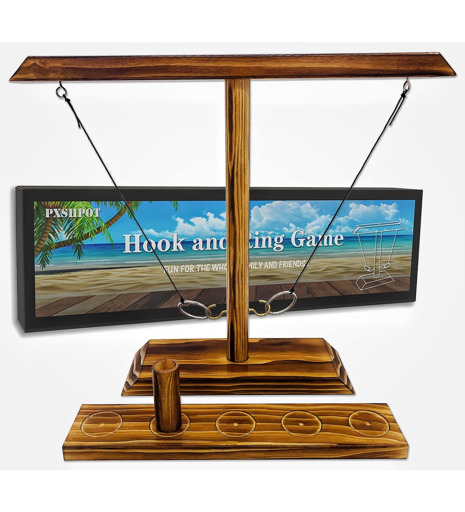 XShpot Hook and Ring Game with Shot Ladders Bundle - Handmade Wooden Interactive Game for Adults - Fun Indoor and Outdoor Game for Parties - Dark Wood - Buy Online on GoSupps.com