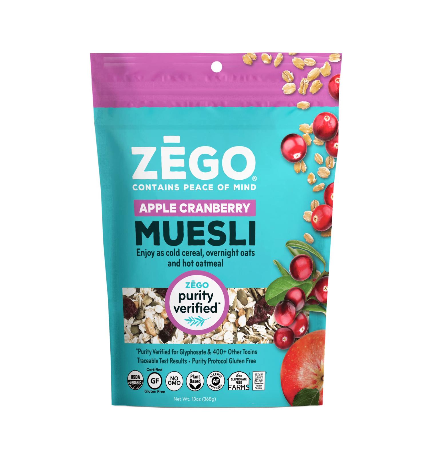 ZEGO Foods Organic Superfood Oatmeal & Muesli - Apple Cranberry 13oz - Certified Gluten-Free - Buy Online on GoSupps.com