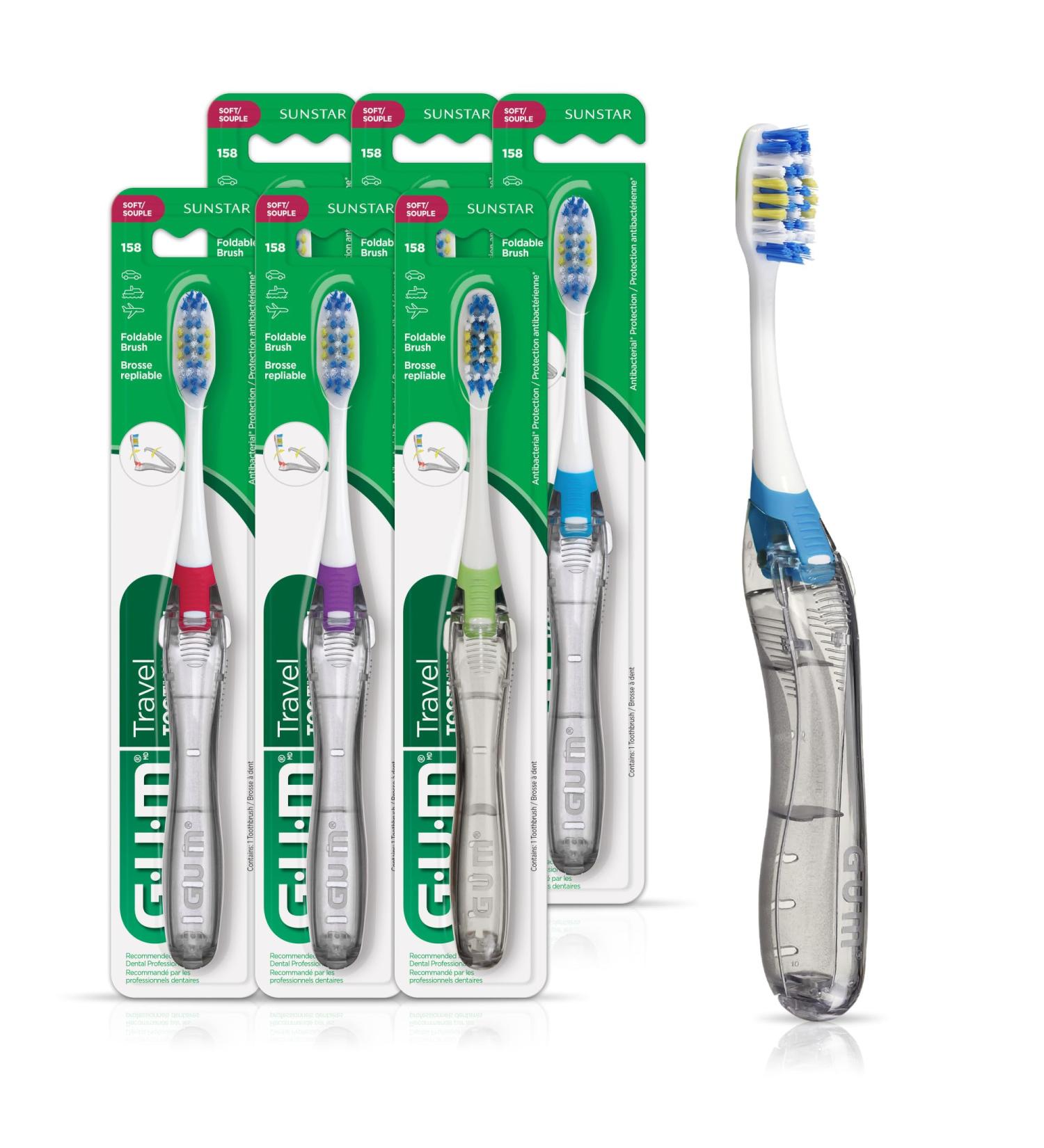 Buy GUM Folding Travel Toothbrush - Compact Head & Tongue Cleaner Soft Bristles Pack of 6 - Ideal for Adults | International Shipping Available - Buy Online on GoSupps.com