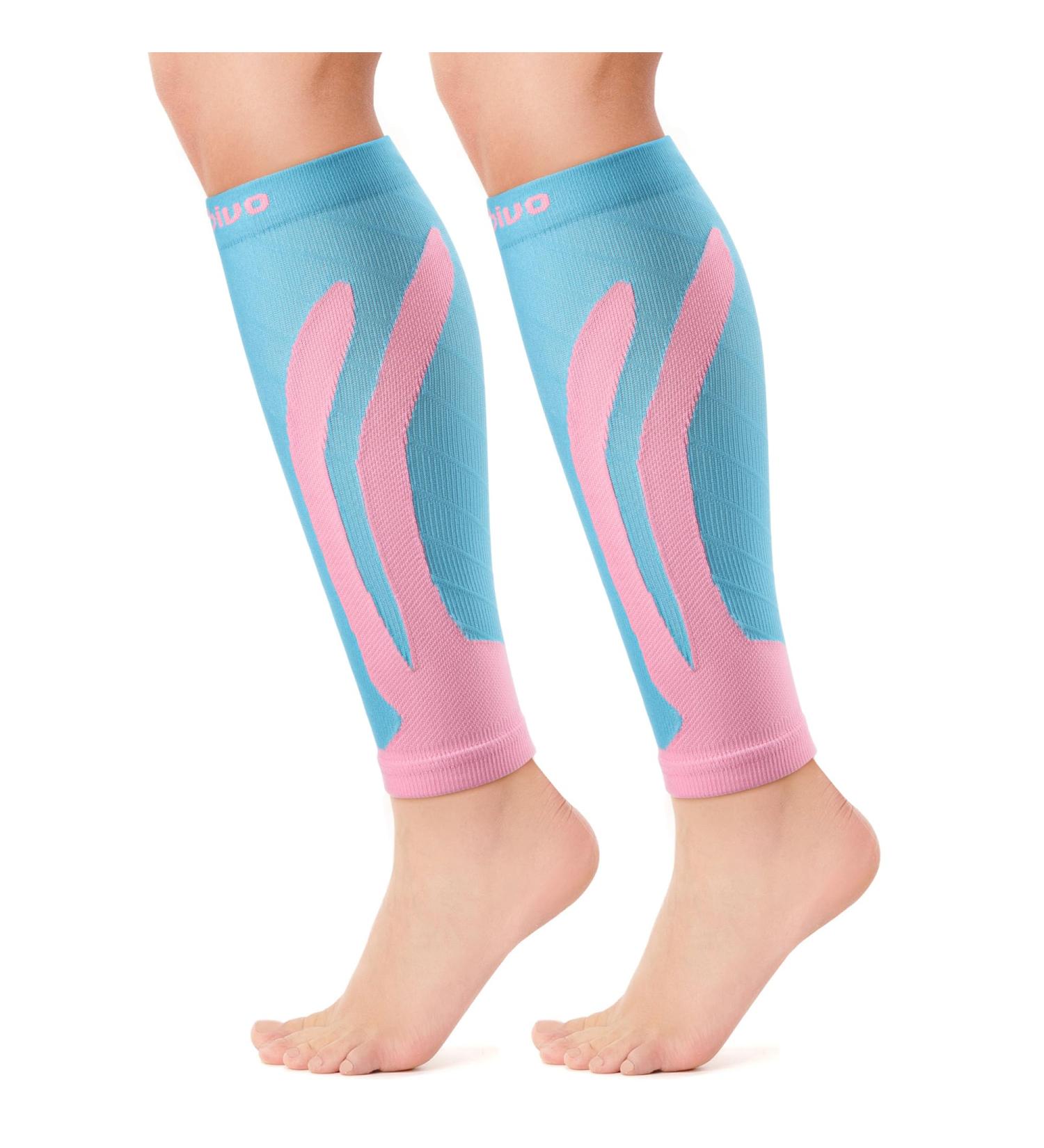 Cambivo Calf Bandage & Compression Socks for Men & Women - Sports Support Stockings for Running Football & Swelling Relief - S-M Blue/Pink - Buy Online on GoSupps.com