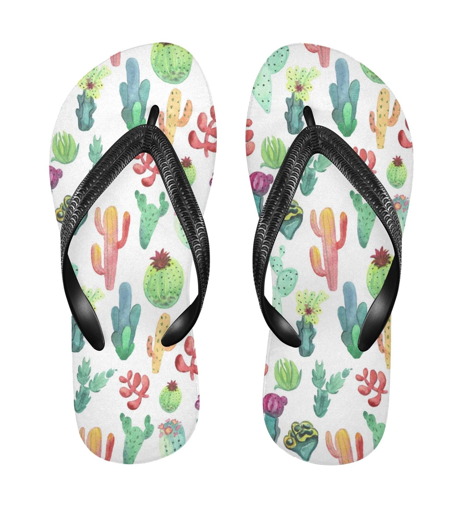 Mnsruu Tropical Cactus Flower Flip Flops for Men & Women | Home Hotel Spa & Travel Comfort - Buy Online on GoSupps.com