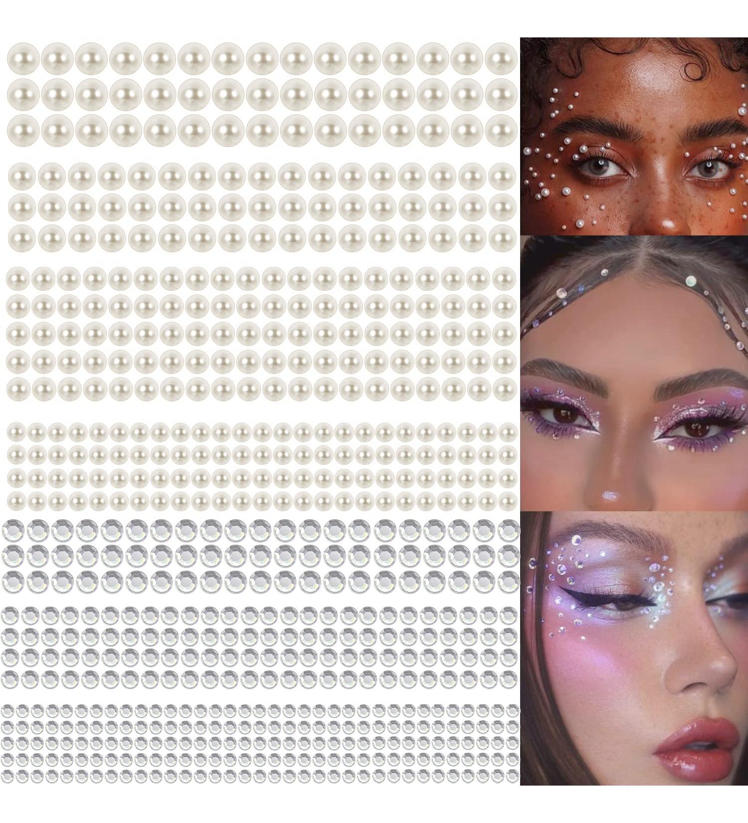 White Pearl & Clear Rhinestone Stickers - 4368 PCS Self-Adhesive Gems for Makeup, Face, Eye, Hair - DIY Vintage Bling Jewels - Buy Online on GoSupps.com