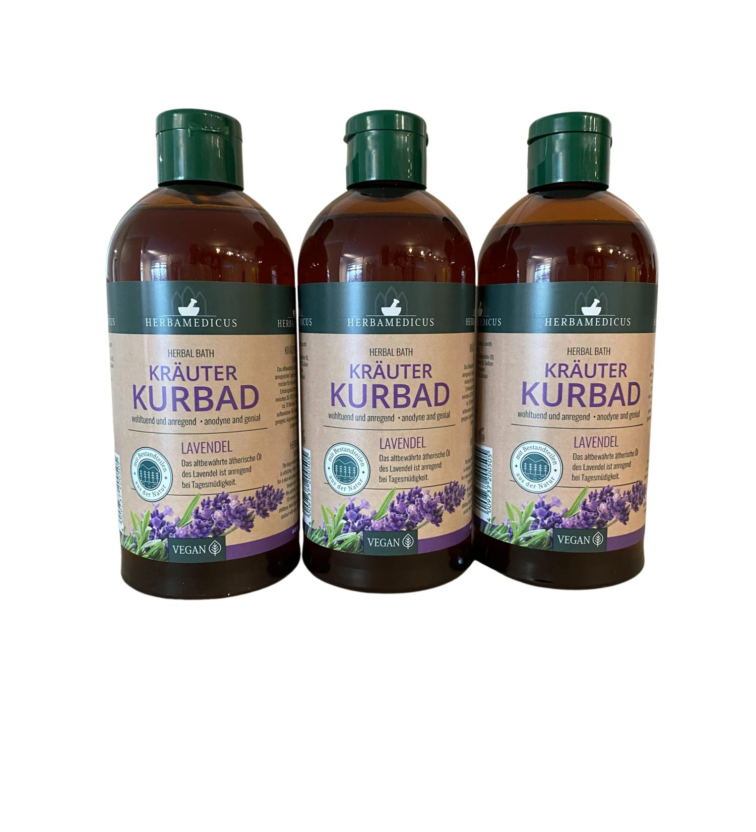 Herbal Bath Lavender Set of 3 Bath Additive Bubble Bath Spa Bath with Essential Oils of Lavender Herbal Bath Herbamedicus 3 x 500ml