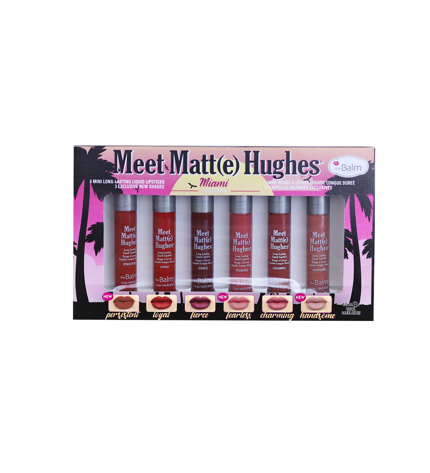 theBalm Meet Matte Hughes Miami Mini Kit | Set of 6 Liquid Lipsticks | Persistent Loyal Fierce Fearless Charming Handsome | Shop Internationally - Buy Online on GoSupps.com