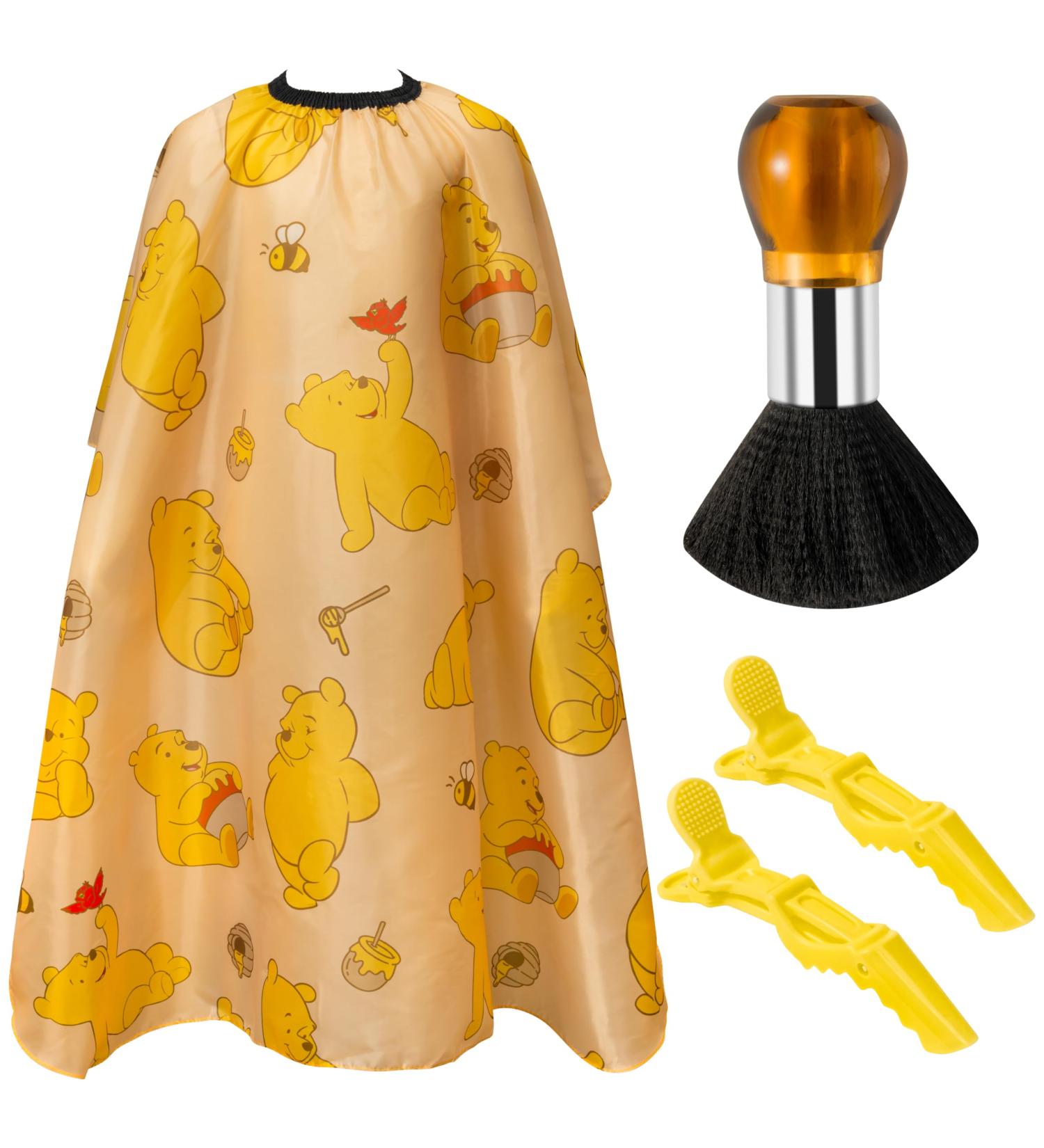 Kids Barber Cape & Neck Duster Brush Set | Professional Hair Cutting Accessories for Children | Adjustable Hairdresser Apron - Yellow Bear Design - Buy Online on GoSupps.com
