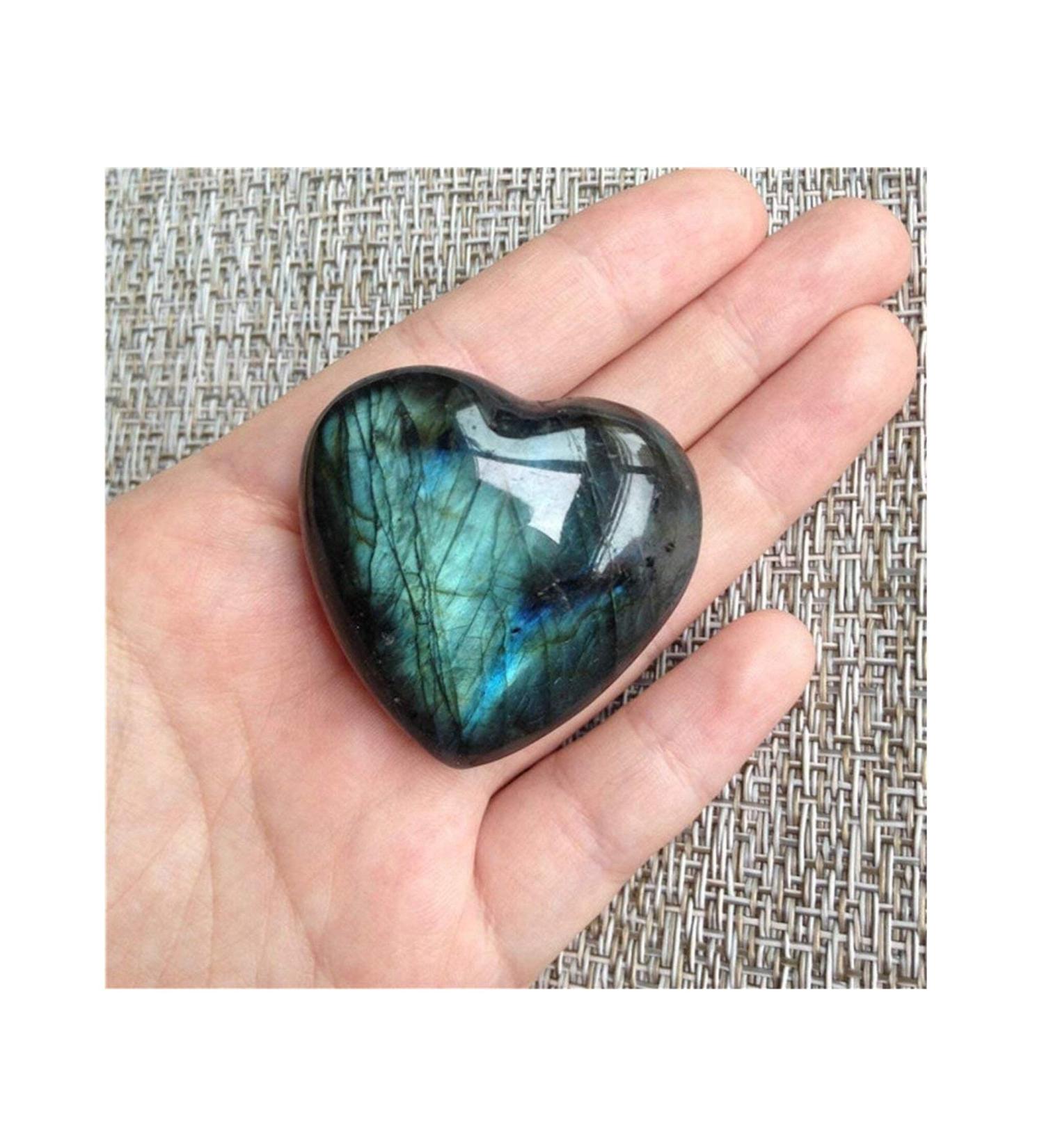 LINGDANG Moonstone Crystal Labradorite Palm Stone Crystal Healing Quartz Gemstone Worry Stone Natural Chakra Reiki Polished Heart Shape Stone for Anxiety Stress Relief Therapy - Buy Online on GoSupps.com