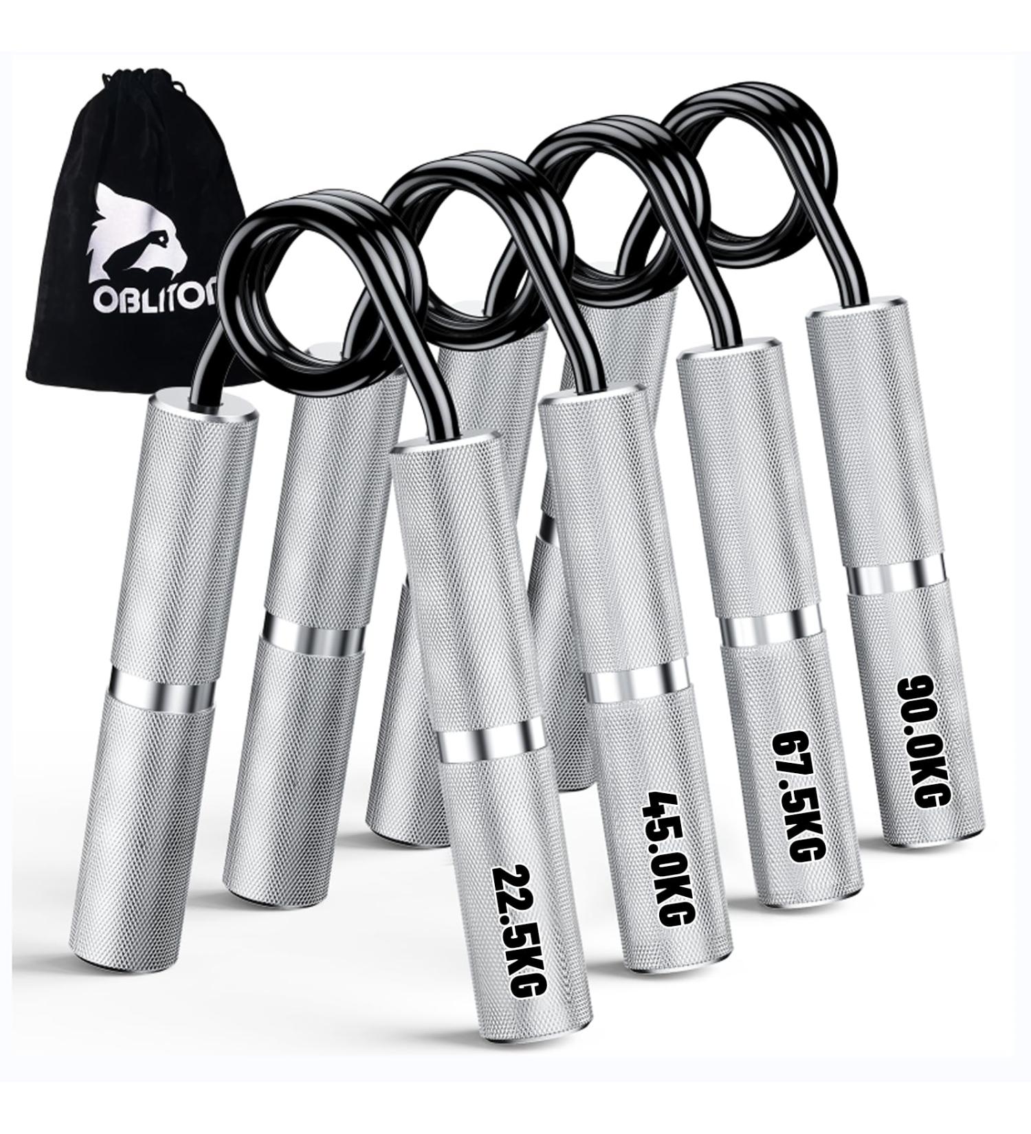 Oblitor Hand Trainer 4 Pack - Metal Finger Trainer for Hand Muscle Training & Rehabilitation (22.5-157.5kg) - Slipproof & Handle-Powered - Buy Online on GoSupps.com