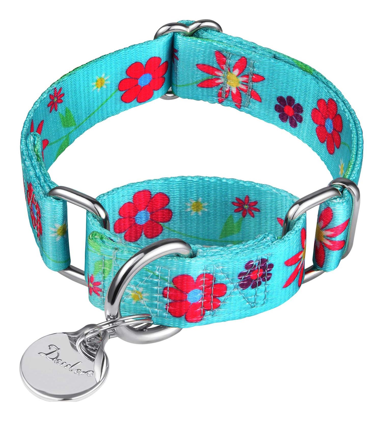 Adjustable Martingale Dog Collars | Heavy-Duty Soft & Smooth for Large & Small Dogs - Blue-Green & Sunflower - Buy Online on GoSupps.com