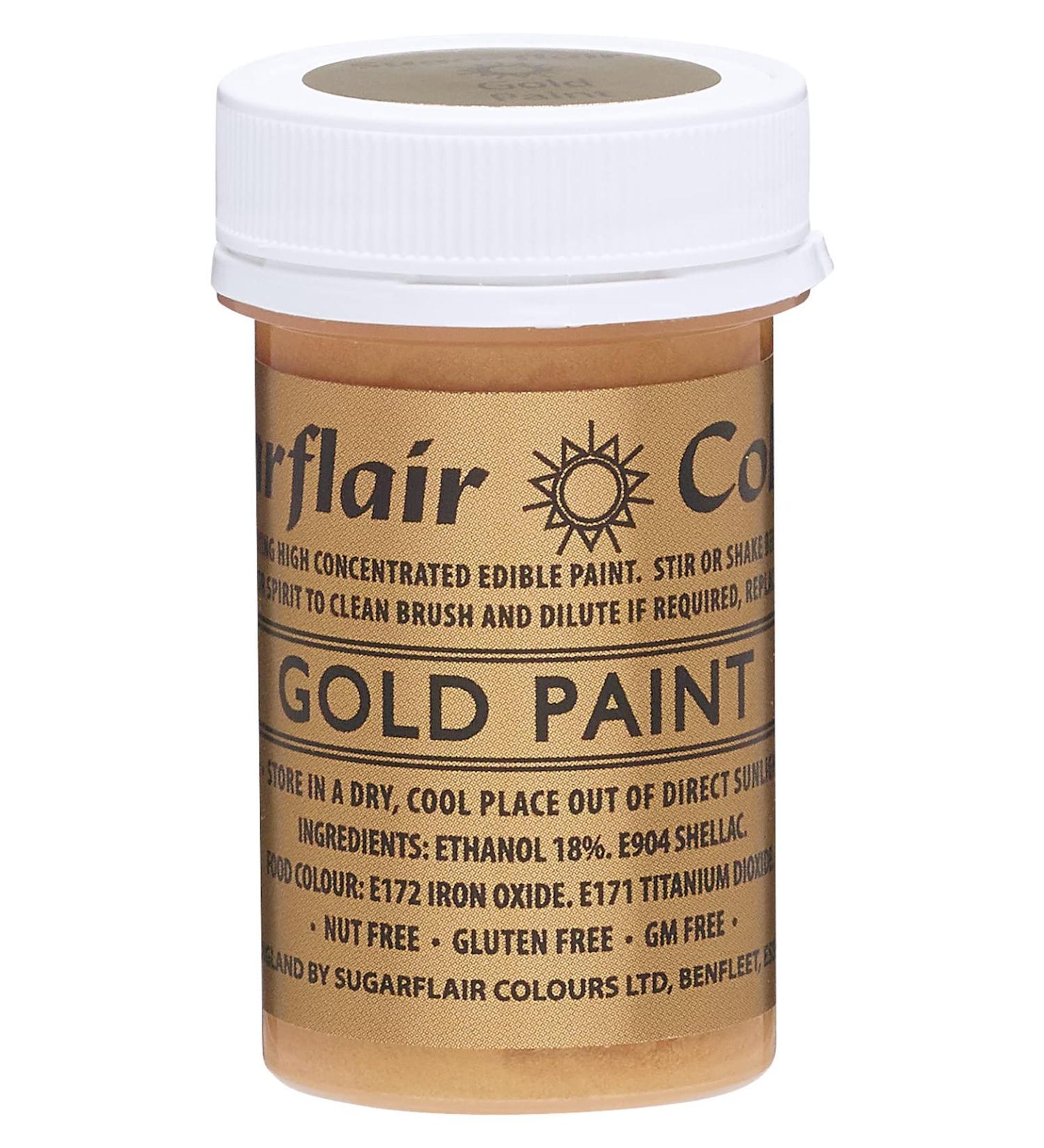 Sugarflair Metallic Gold Edible Food Paint for Painting Icing Sugar Pastes Flower & Modelling Pastes Royal Icing Marzipan & Buttercream - 20g