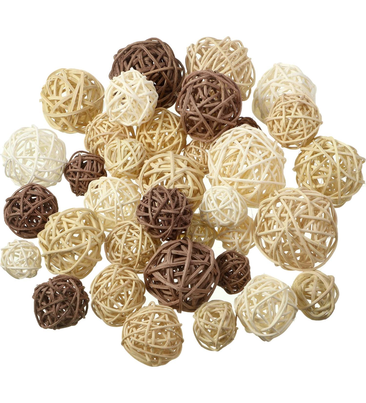 Wicker Rattan Balls Decorative Orbs for Centerpiece Vase Fillers - 36 Pcs in 4 Sizes (White, Wood Color, Light Tan, Coffee) - Ideal for Spring, Summer Craft, Wedding, Party Decor - Buy Online on GoSupps.com