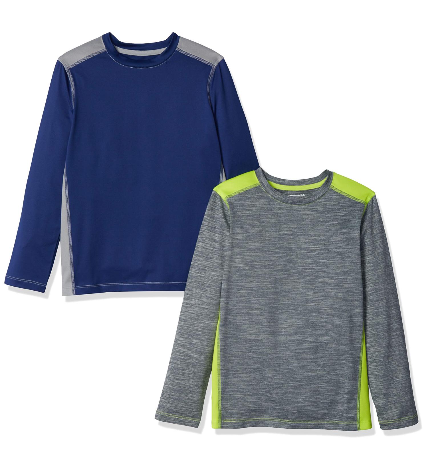 Amazon Essentials Boys' Active Performance Long-Sleeve T-Shirts 4T 2-Pack - Blue/Grey Heather Colorblock - Buy Online on GoSupps.com