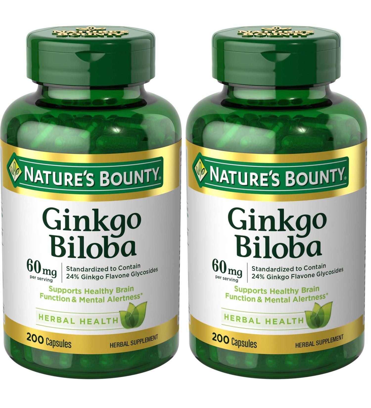 Nature's Bounty Ginkgo Biloba Supports Healthy Brain Function Herbal Supplement 60 Mg 200 Capsules (Pack of 2) - Buy Online on GoSupps.com