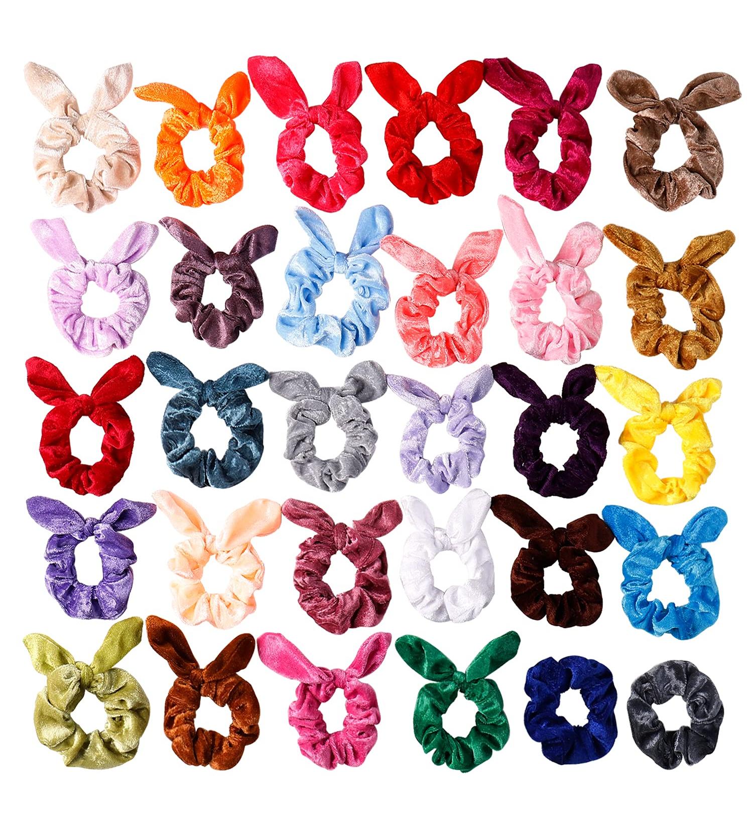 30pcs Easter Bunny Ear Hair Scrunchies - Velvet Bow Hair Ties & Elastic Bobbles - Buy Online on GoSupps.com