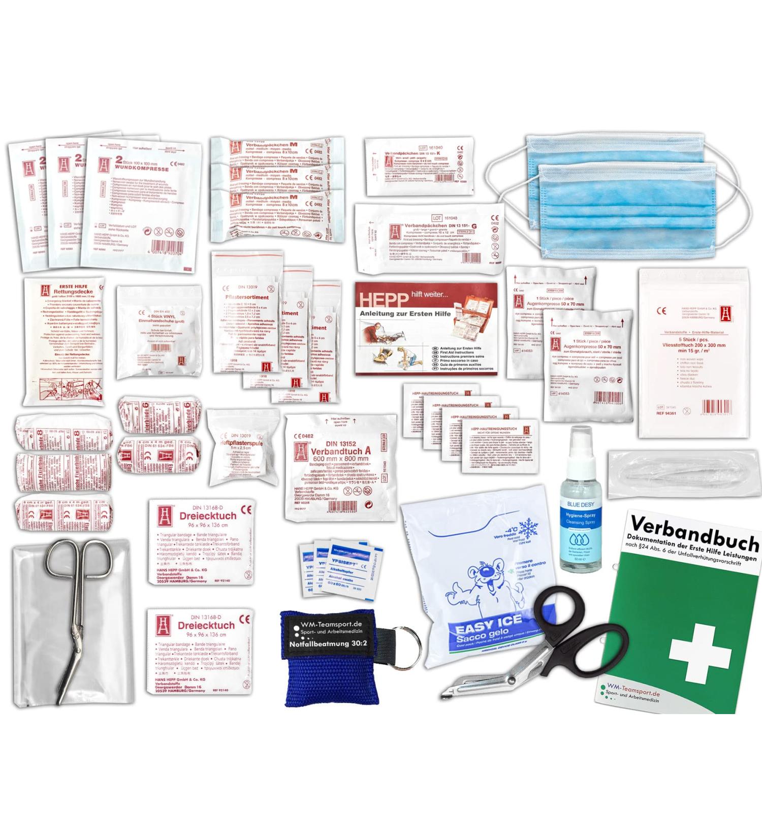 Complete DIN/EN 13157 First Aid Kit for Businesses | Hygiene Spray Emergency Ventilation Alcohol Tub & Tweezers Included - Buy Online on GoSupps.com