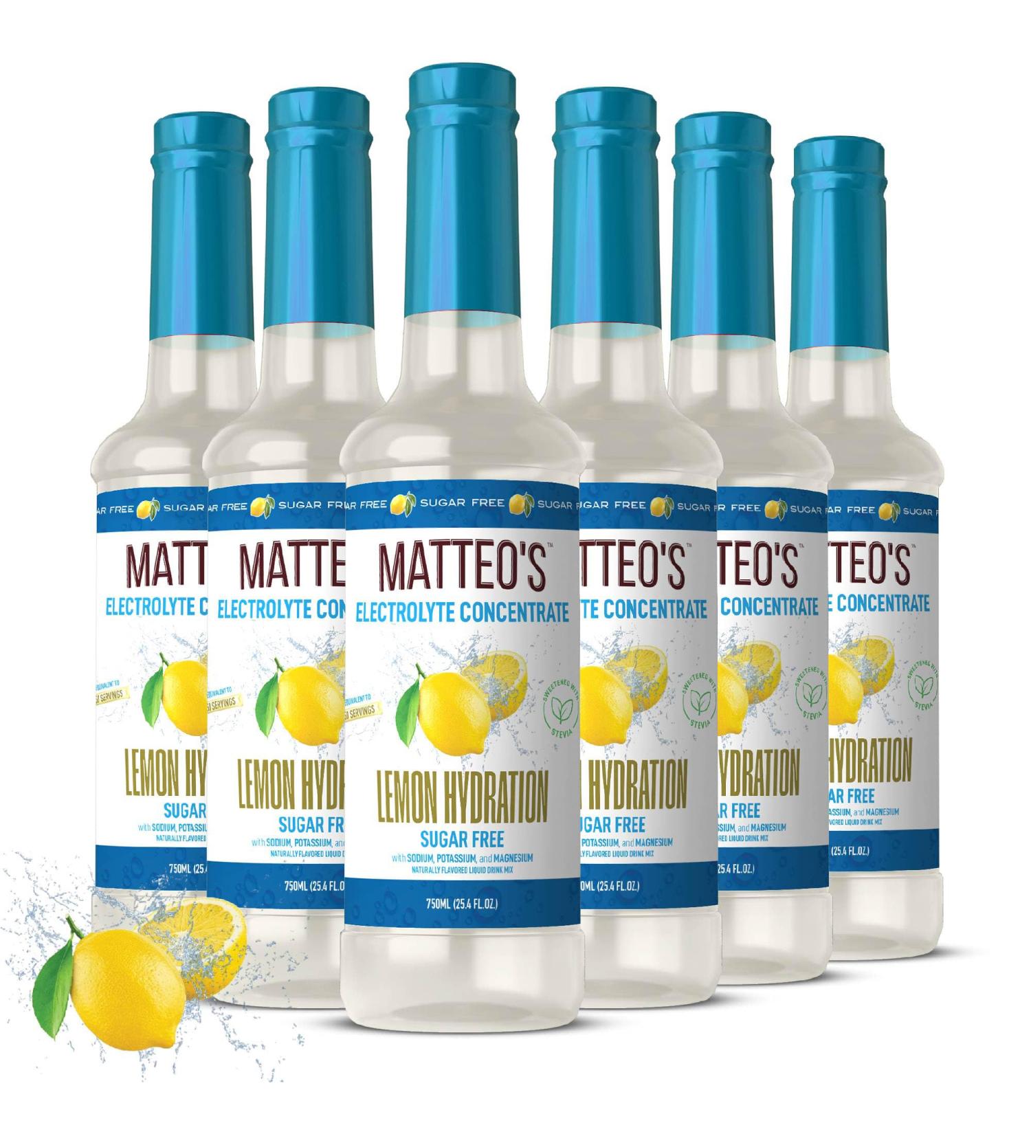 Matteo's Sugar-Free Hydration Concentrate - Electrolyte Drink for Quick Rehydration & Endurance Ideal for Workouts Travel Heat & Sun Delicious with Vitamins & Nutrients Lemon Flavor 750ml 6-Pack 750 mL (pack of 6) - Buy Online on GoSupps.com